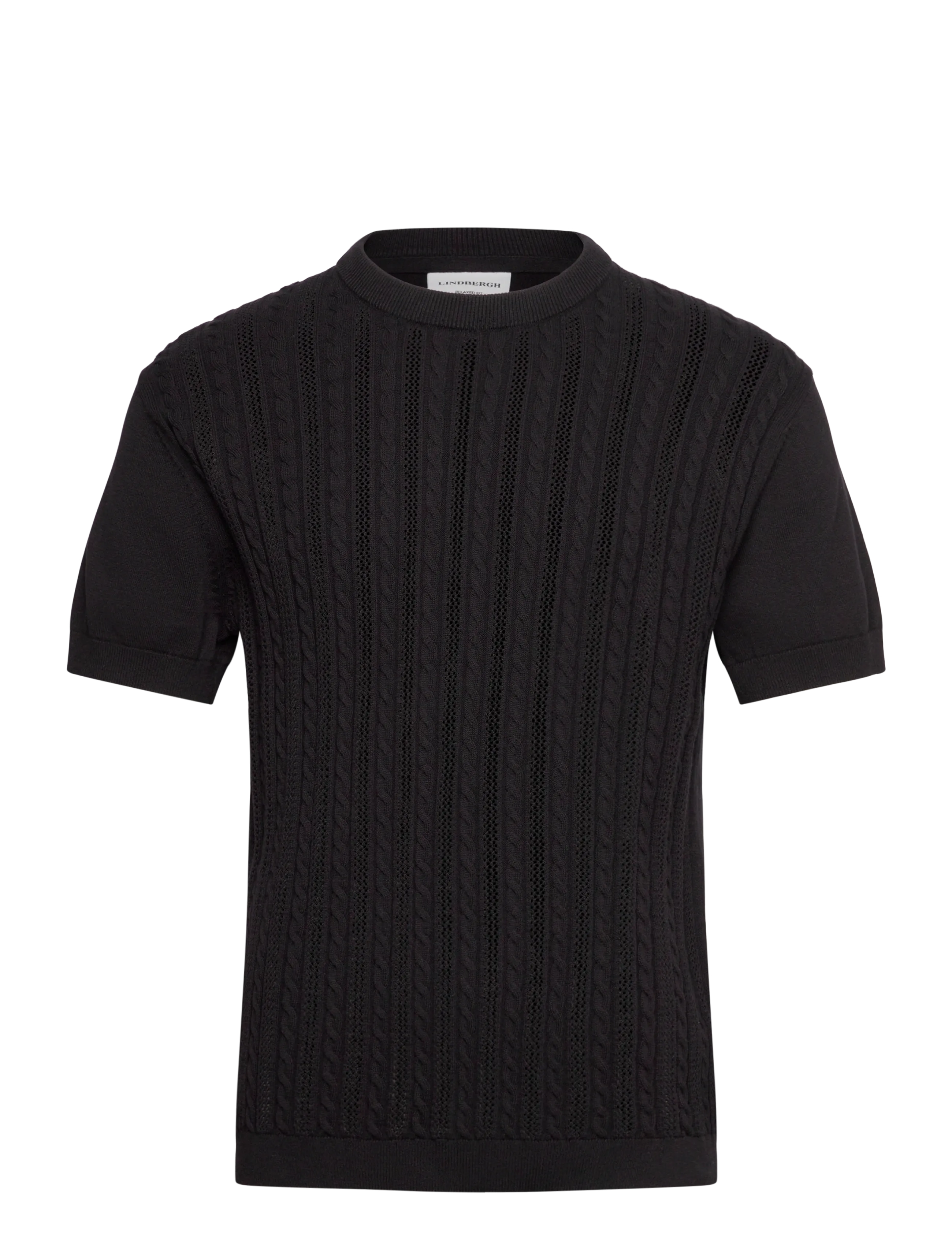 Lindbergh Knitted S/S o-neck tee - T-shirts - BLACK / black