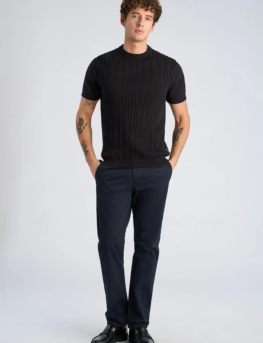 Lindbergh - Knitted S/S o-neck tee - gestrickte polohemden - black - 0