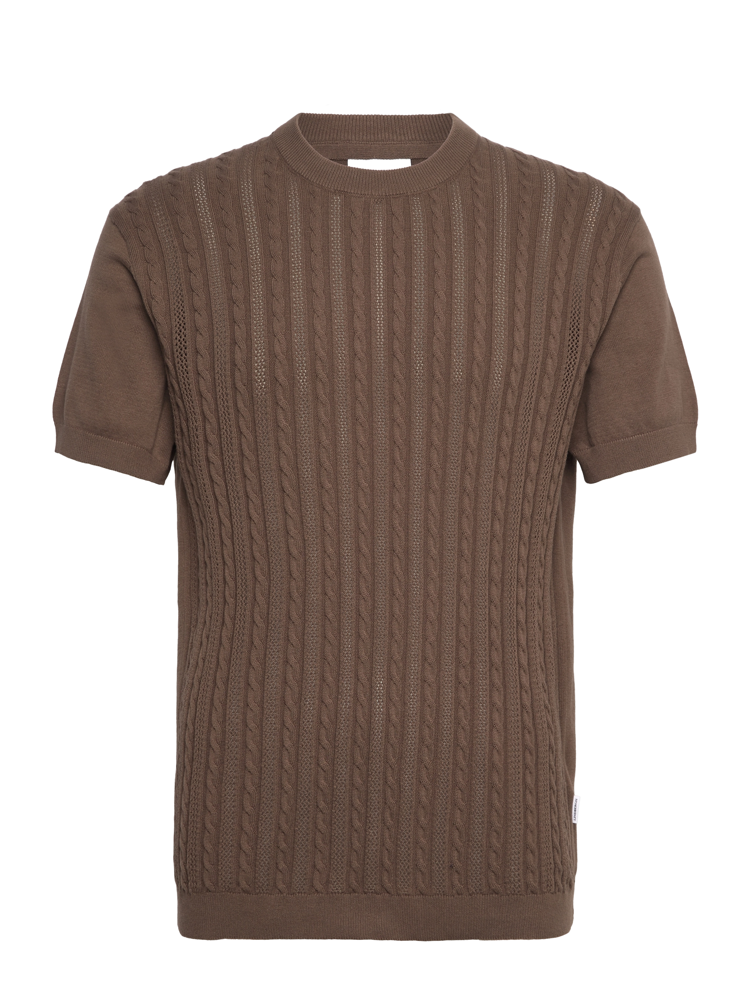 Lindbergh Knitted S/S o-neck tee - T-shirts - DK STONE / brown
