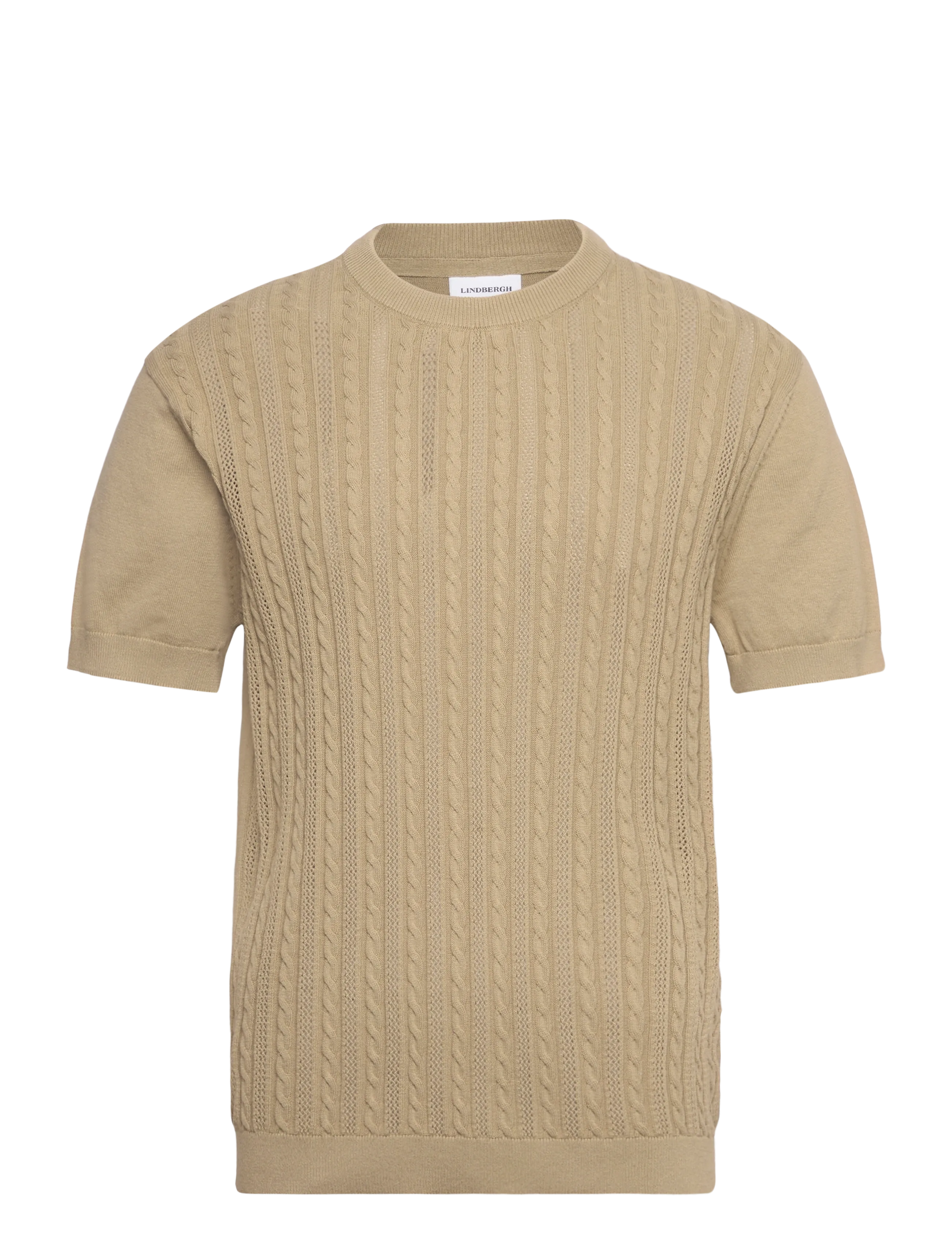 Lindbergh Knitted S/S o-neck tee - T-shirts - DUSTY GREEN / khaki/green