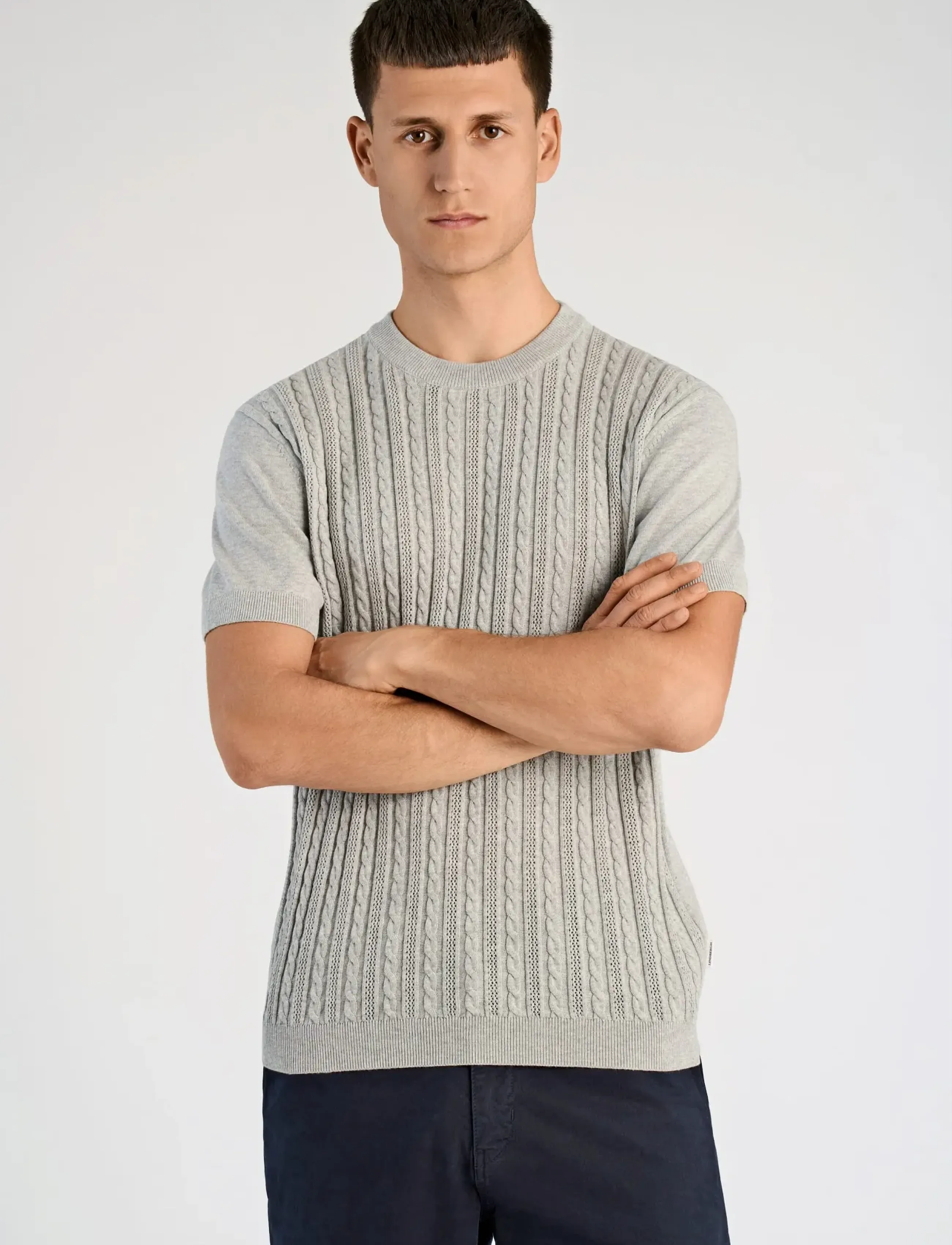 Lindbergh - Knitted S/S o-neck tee - knitted polos - grey mel - 3