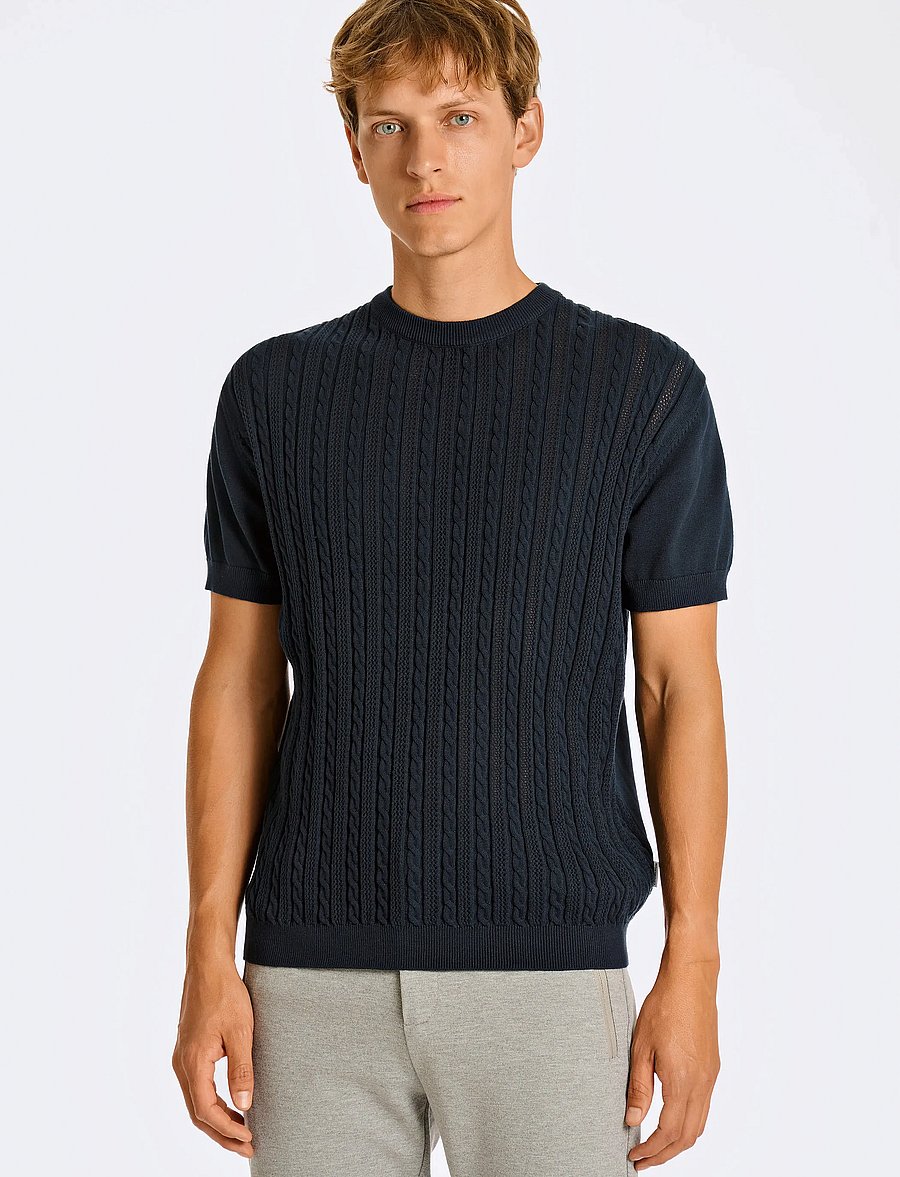 Lindbergh - Knitted S/S o-neck tee - langärmlige strick-polohemden - navy - 0