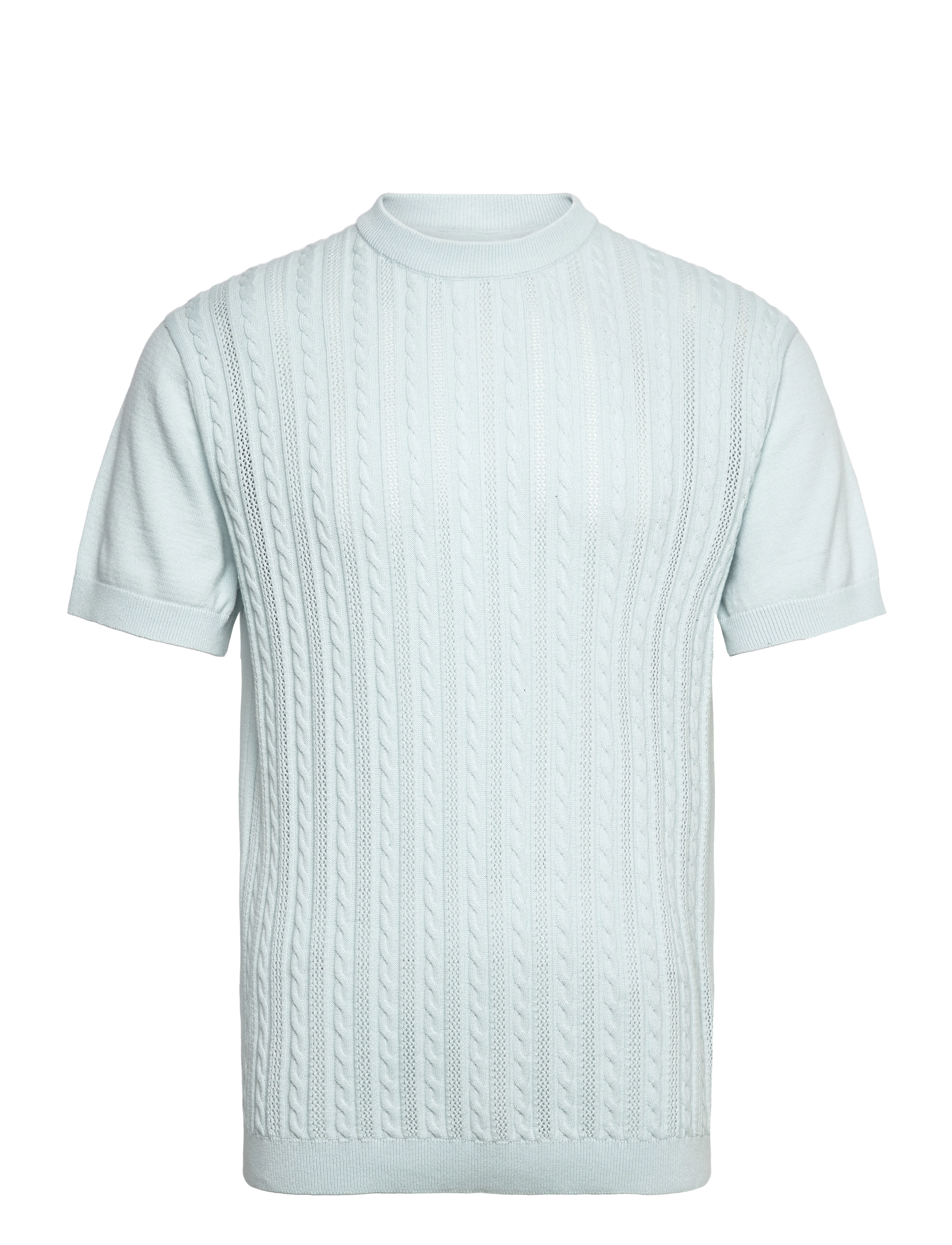 Lindbergh Knitted S/S o-neck tee - T-shirts - PASTEL BLUE / blue