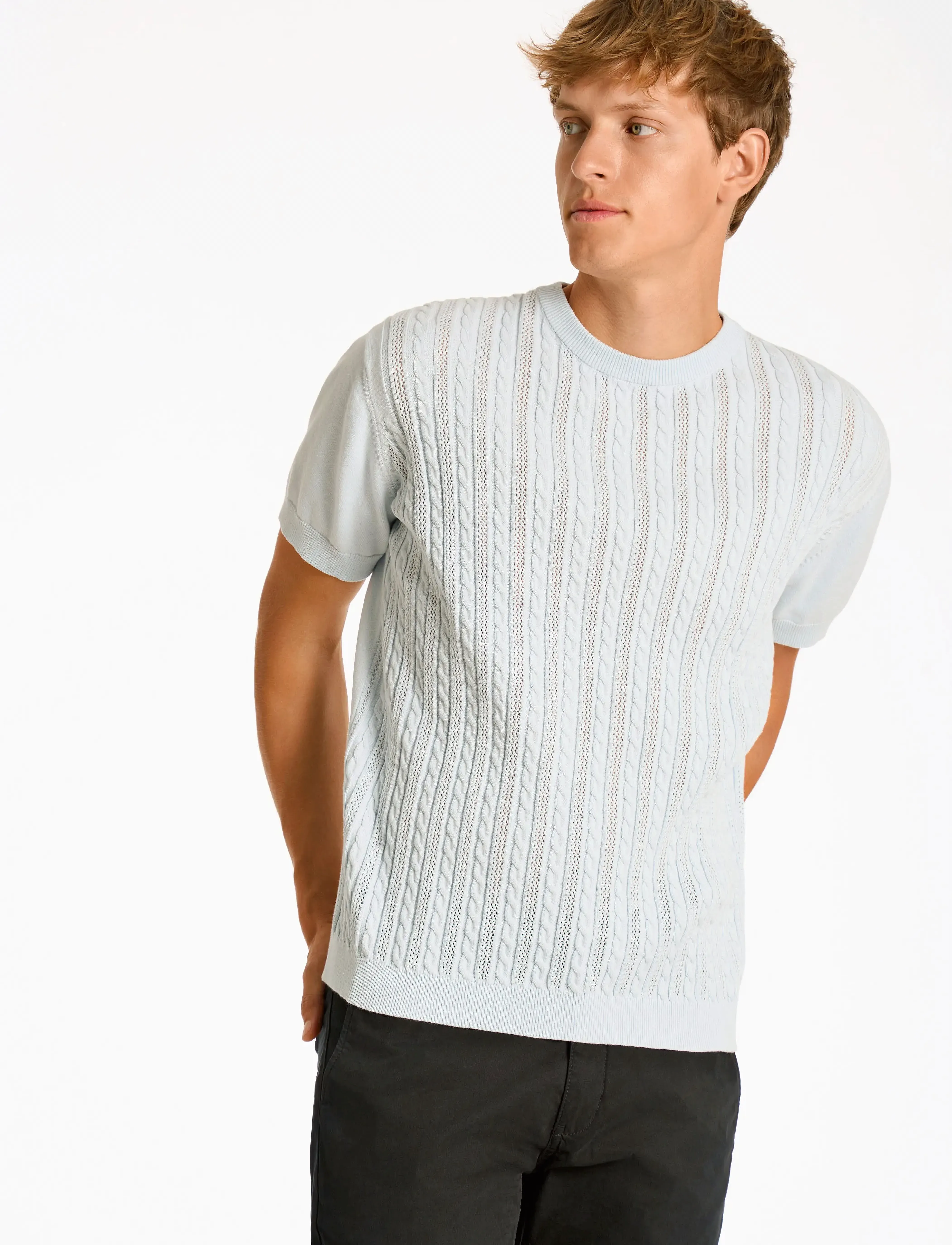 Lindbergh Knitted S/S o-neck tee - Strickmode - PASTEL BLUE / blue