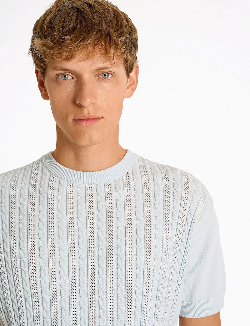 Lindbergh - Knitted S/S o-neck tee - trikotažiniai polo marškinėliai - pastel blue - 5