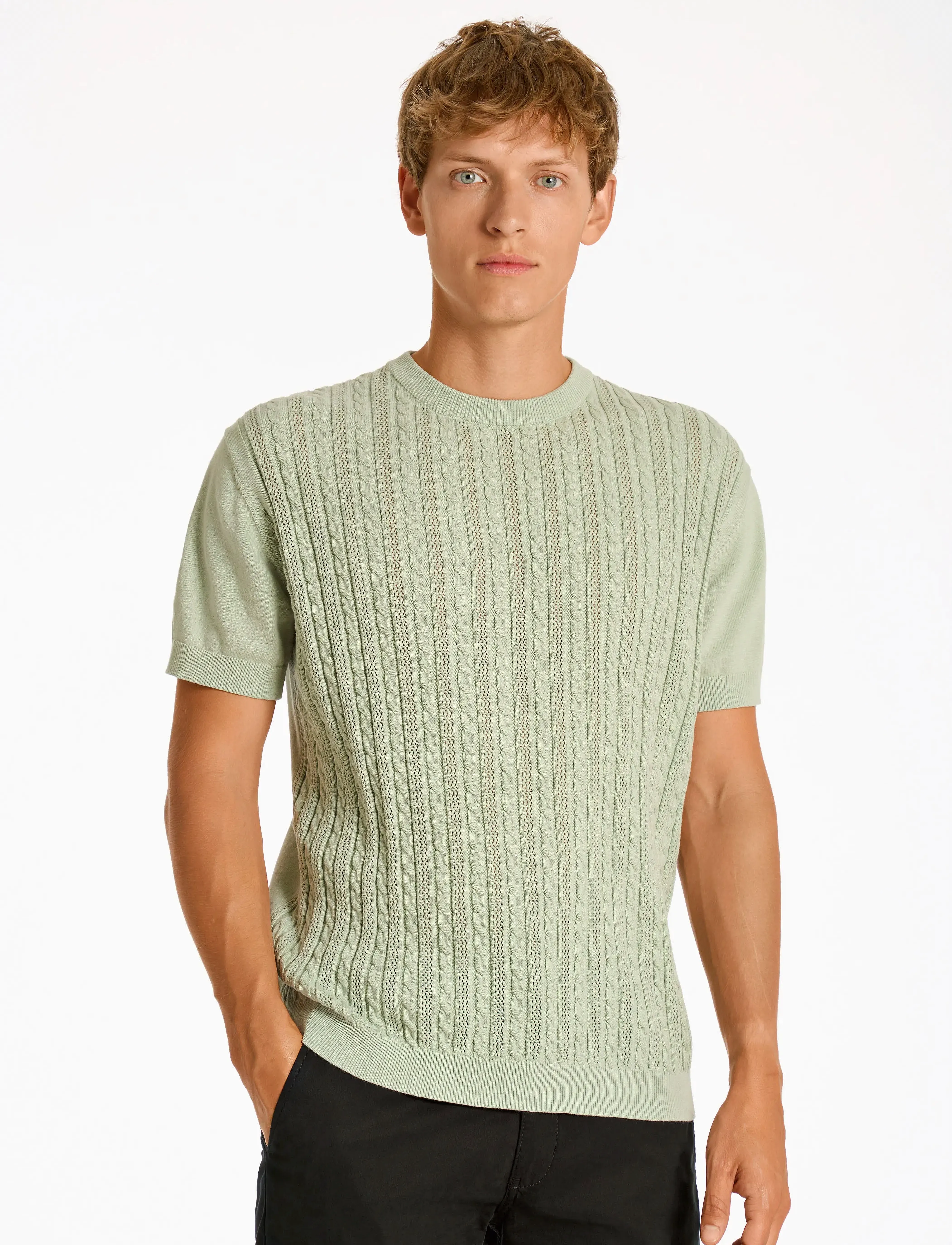 Lindbergh Knitted S/S o-neck tee - Strickmode - PASTEL GREEN / green
