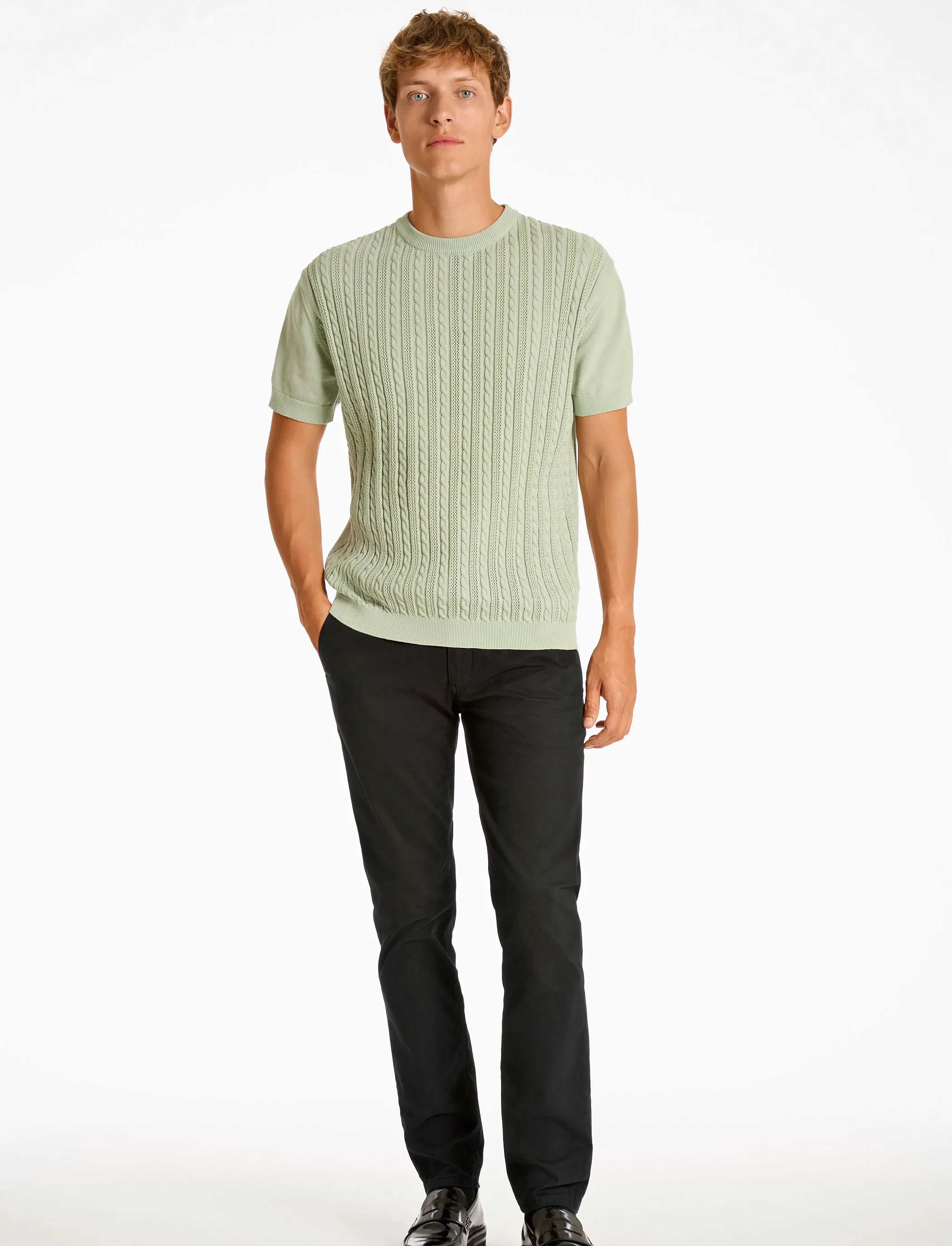 Lindbergh - Knitted S/S o-neck tee - knitted polos - pastel green - 4