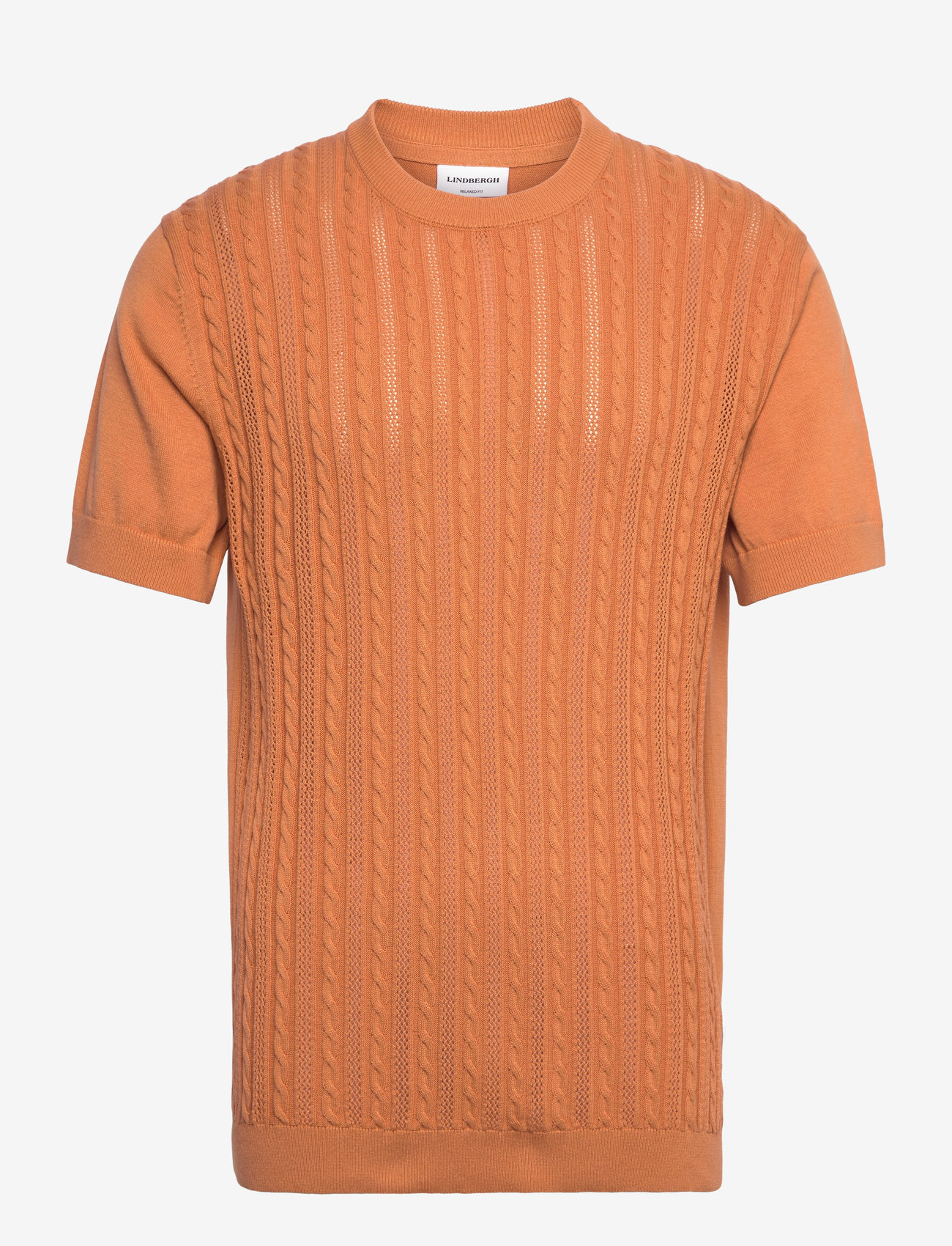 Lindbergh - Knitted S/S o-neck tee - stickade pikéer - peach - 1