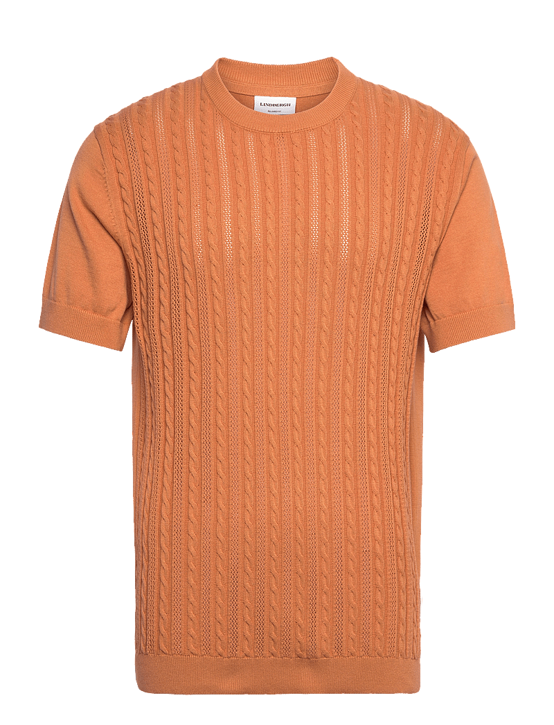 Lindbergh - Knitted S/S o-neck tee - stickade pikéer - peach - 1