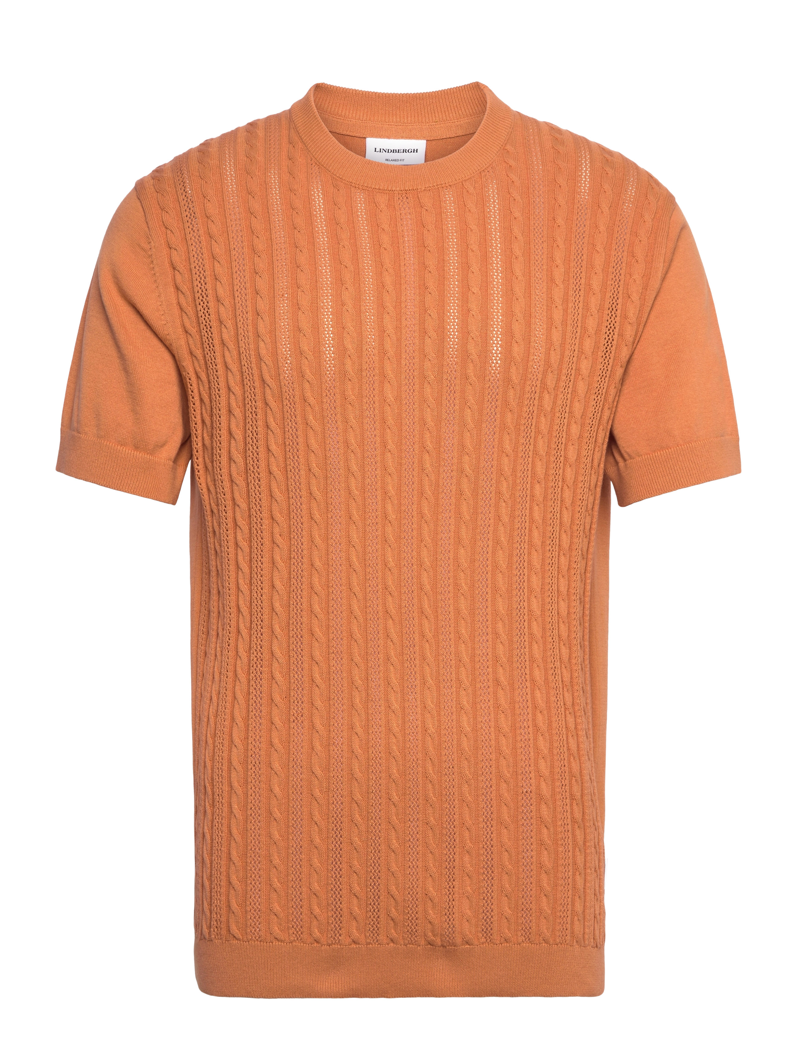 Lindbergh Knitted S/S o-neck tee - T-shirts - PEACH / orange