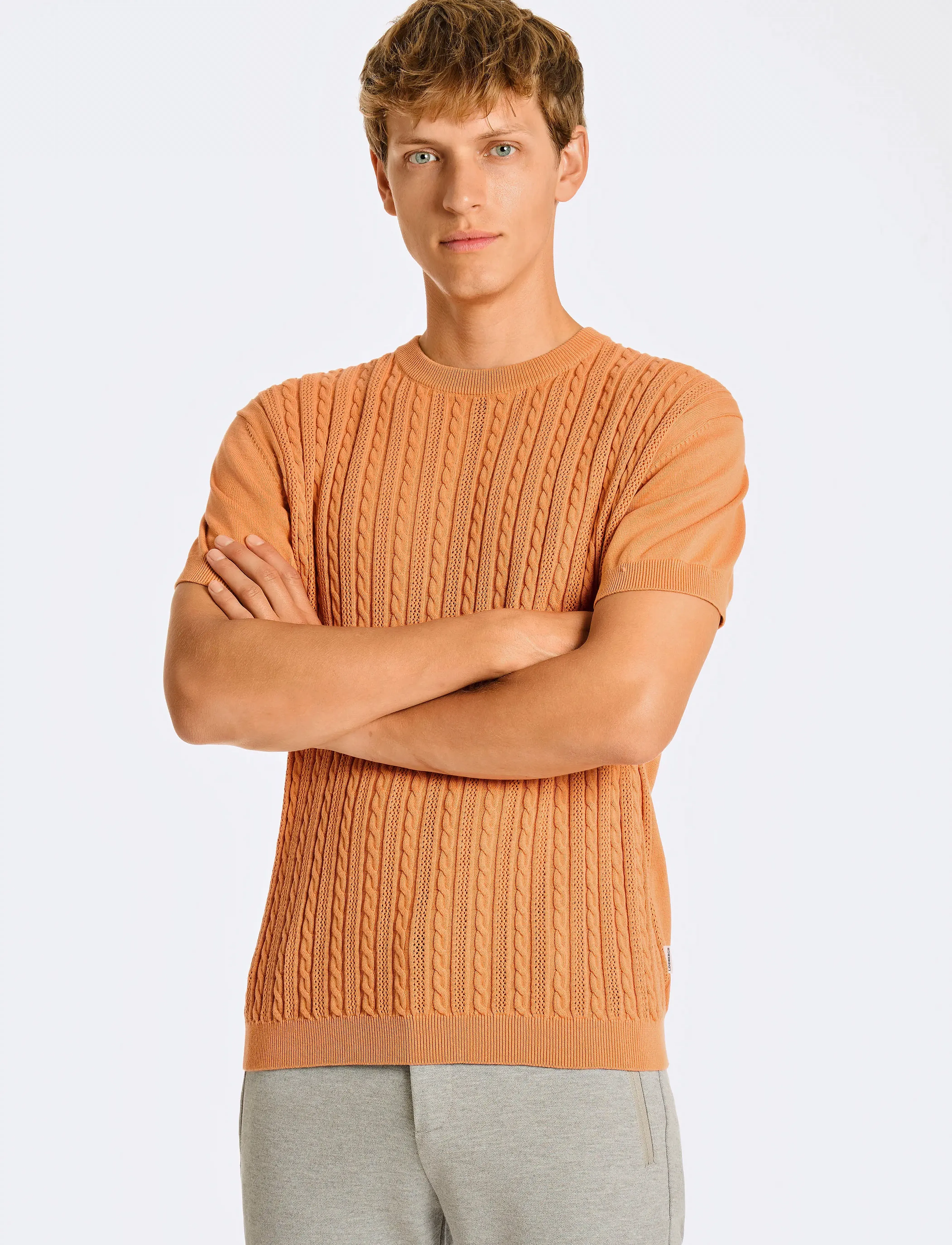 Lindbergh Knitted S/S o-neck tee - T-särgid - PEACH / orange