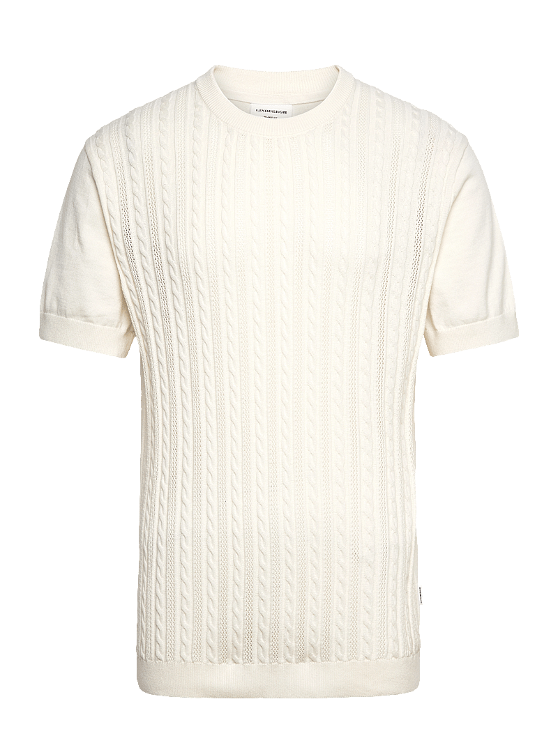 Lindbergh - Knitted S/S o-neck tee - stickade pikéer - pearl white - 1