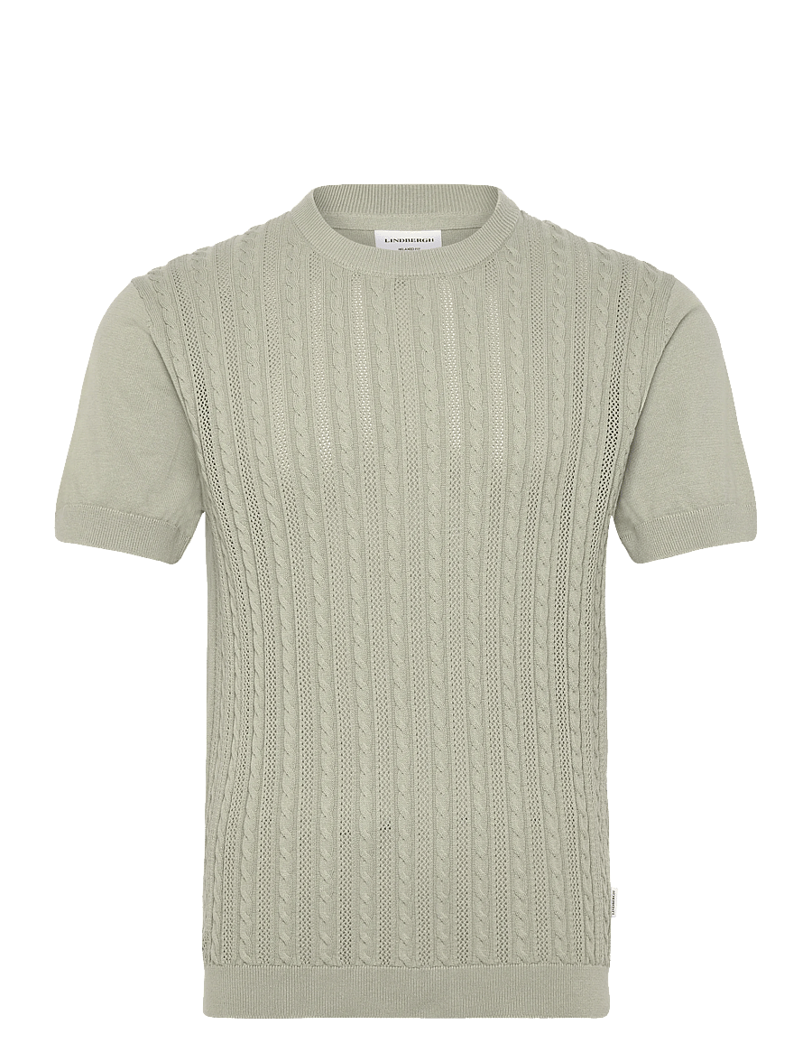 Lindbergh - Knitted S/S o-neck tee - gestrickte polohemden - sage green - 1