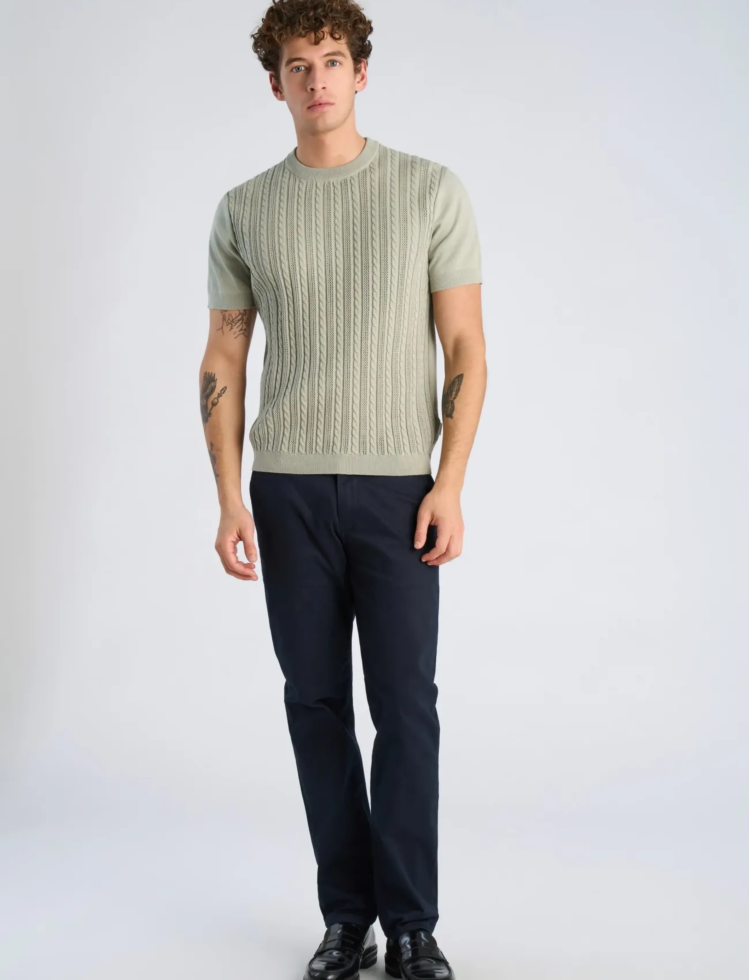 Lindbergh Knitted S/S o-neck tee - Strik - SAGE GREEN / green