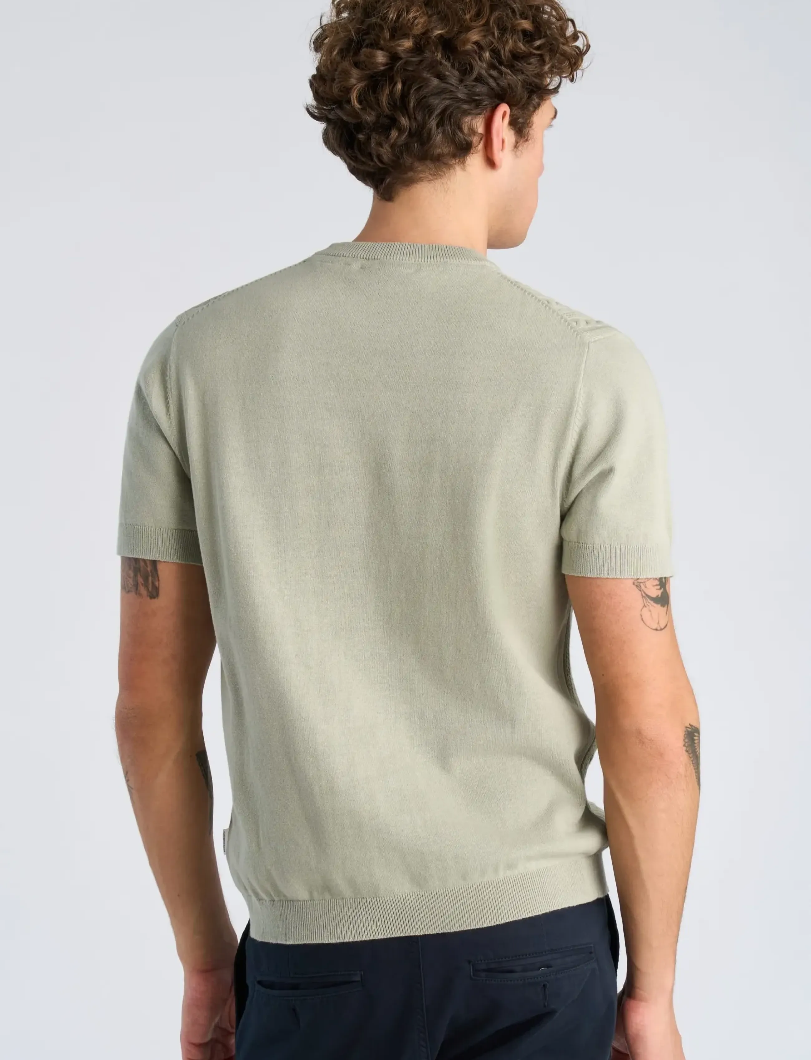 Lindbergh - Knitted S/S o-neck tee - gestrickte polohemden - sage green - 4