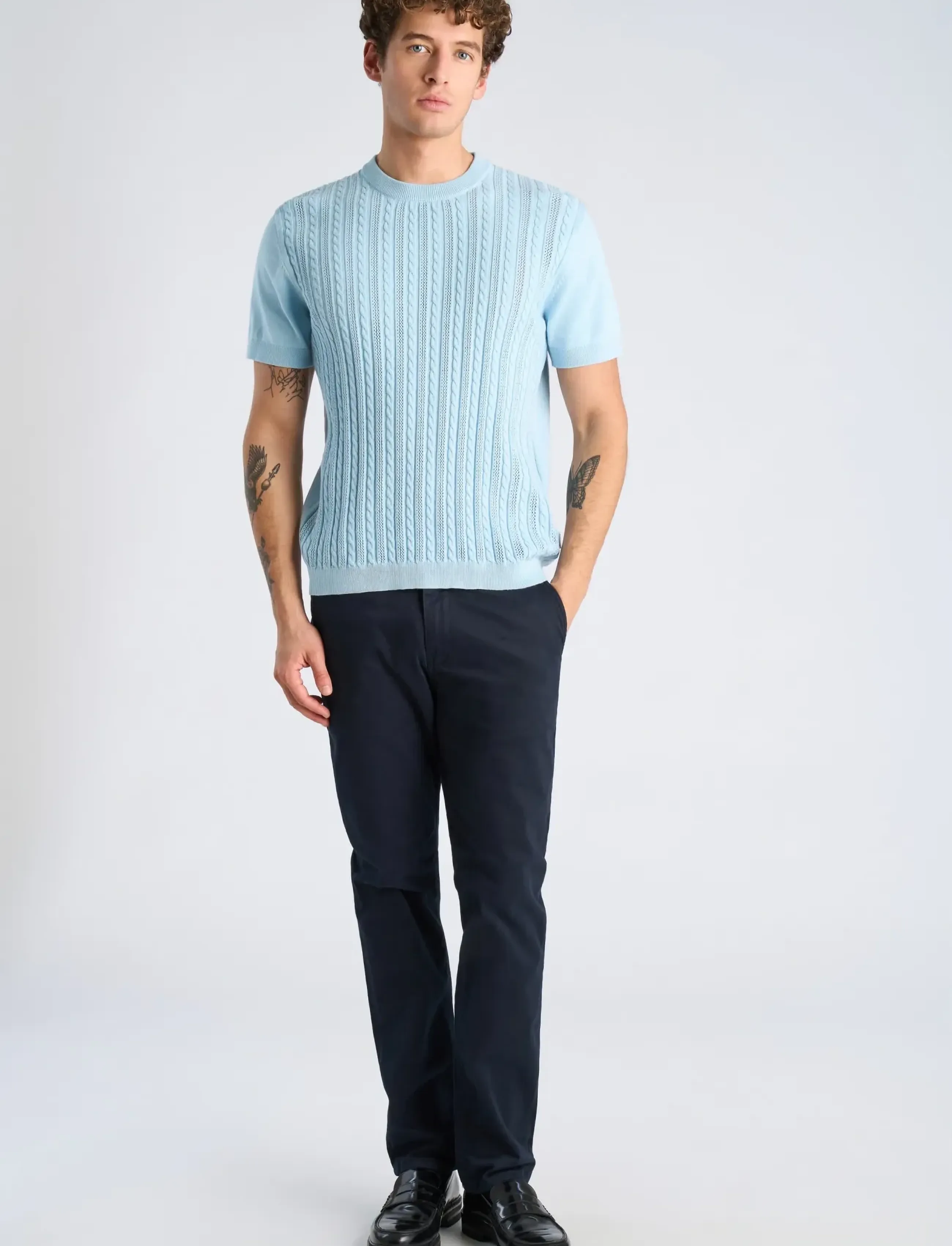 Lindbergh Knitted S/S o-neck tee - Tøj - SKY BLUE / blue