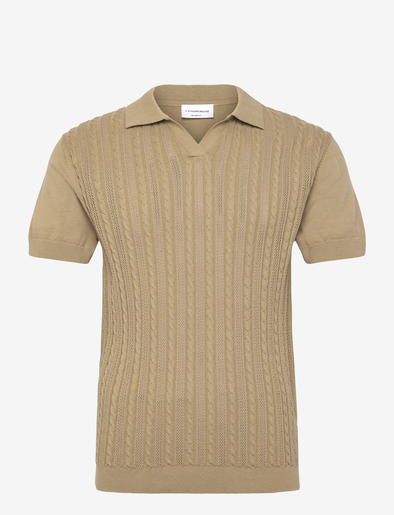 Lindbergh - Knitted S/S cable v-neck polo - polostrik - dusty green - 1