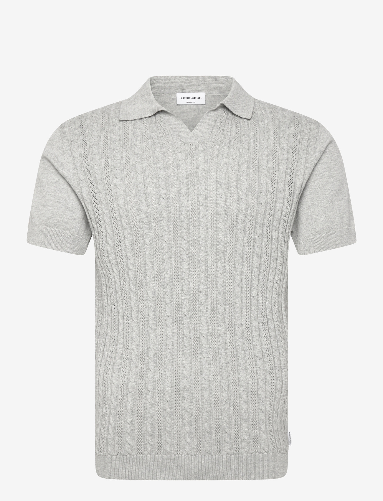 Lindbergh - Knitted S/S cable v-neck polo - kootud polosärgid - grey mel - 1