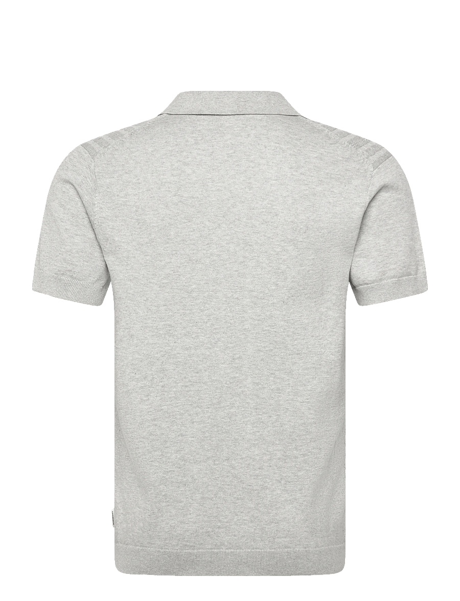 Lindbergh - Knitted S/S cable v-neck polo - knitted polos - grey mel - 2