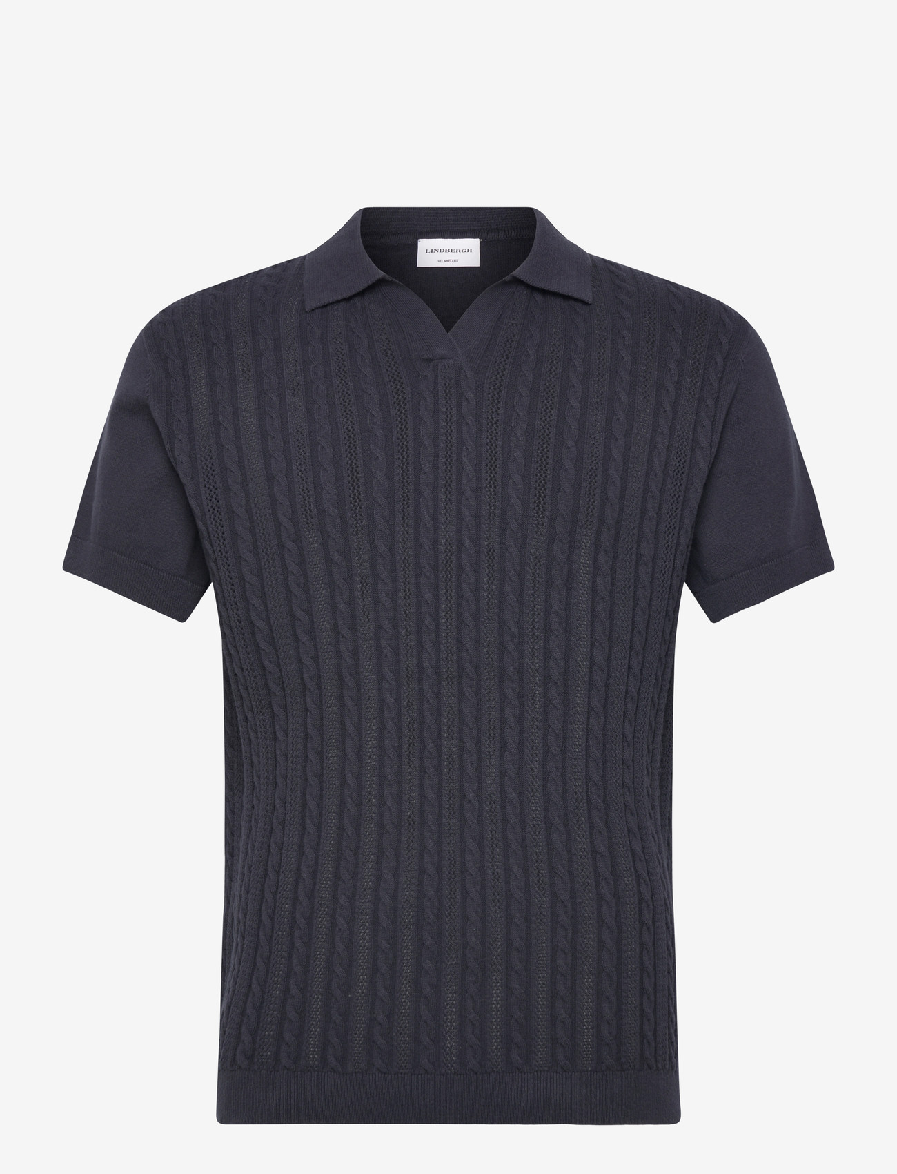 Lindbergh - Knitted S/S cable v-neck polo - gestrickte polohemden - navy - 1