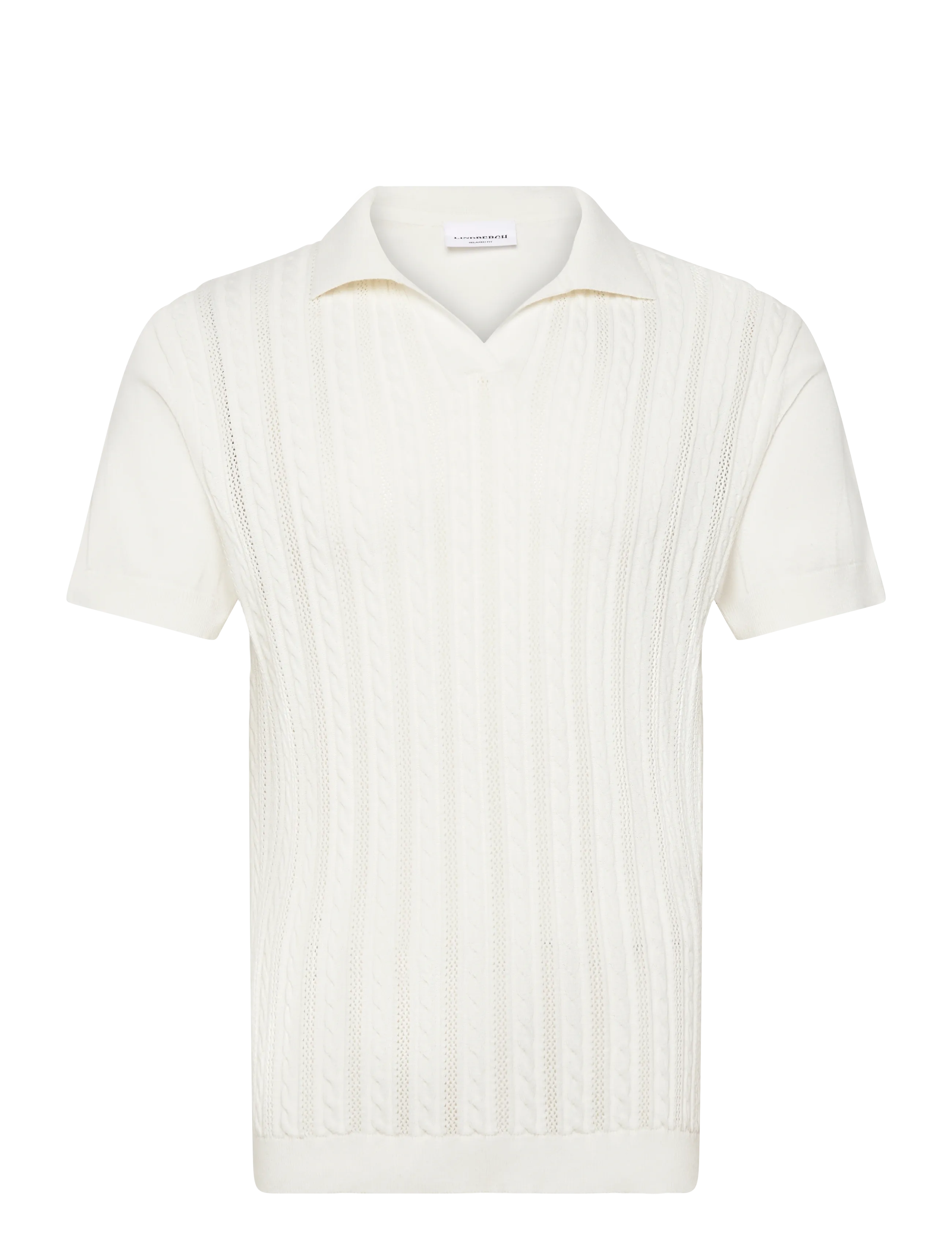 Lindbergh Knitted S/S cable v-neck polo - Stickade basplagg - PEARL WHITE / white