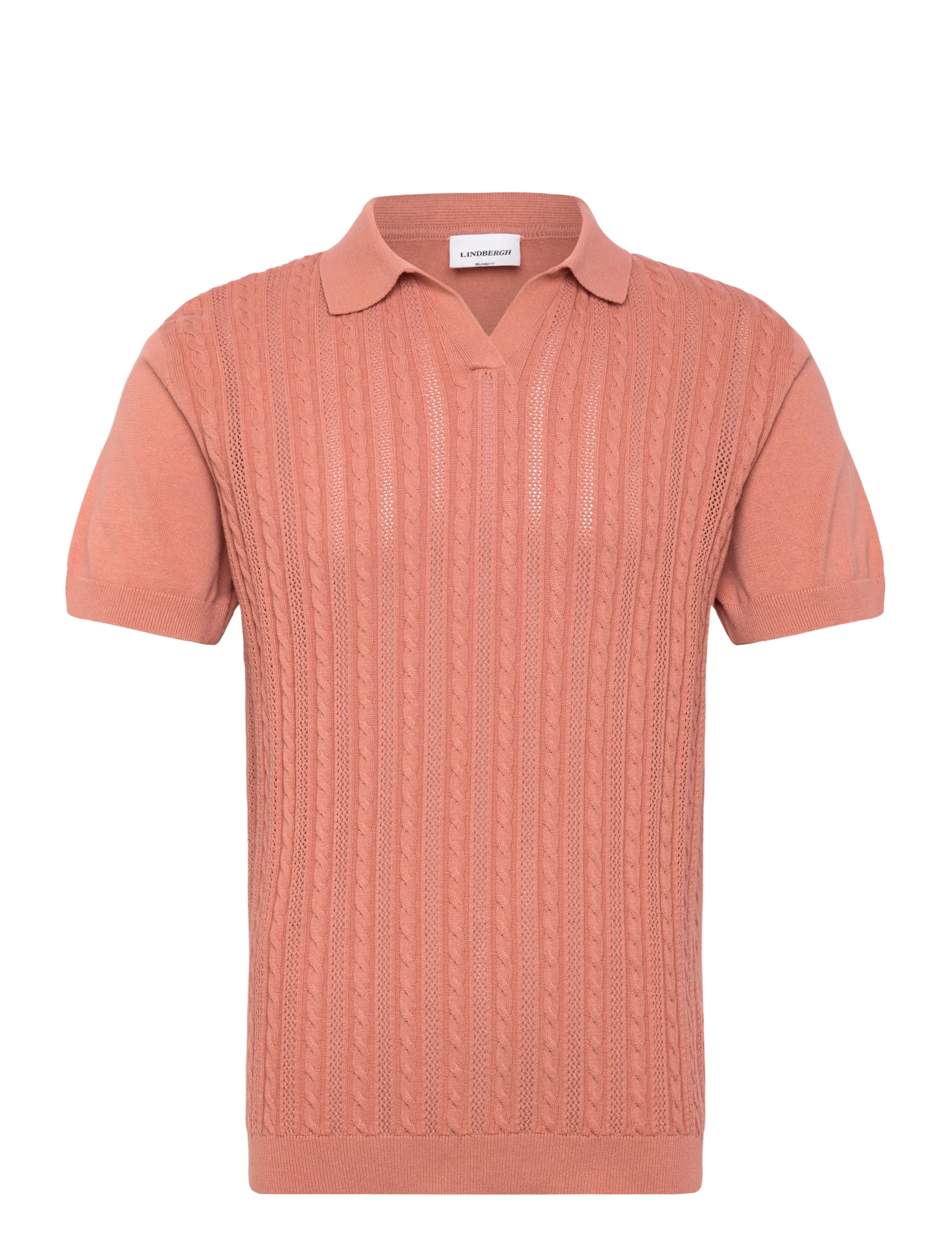 LINDBERGH Strick S/S Cable V-Ausschnitt Polo Pink - M - Herren