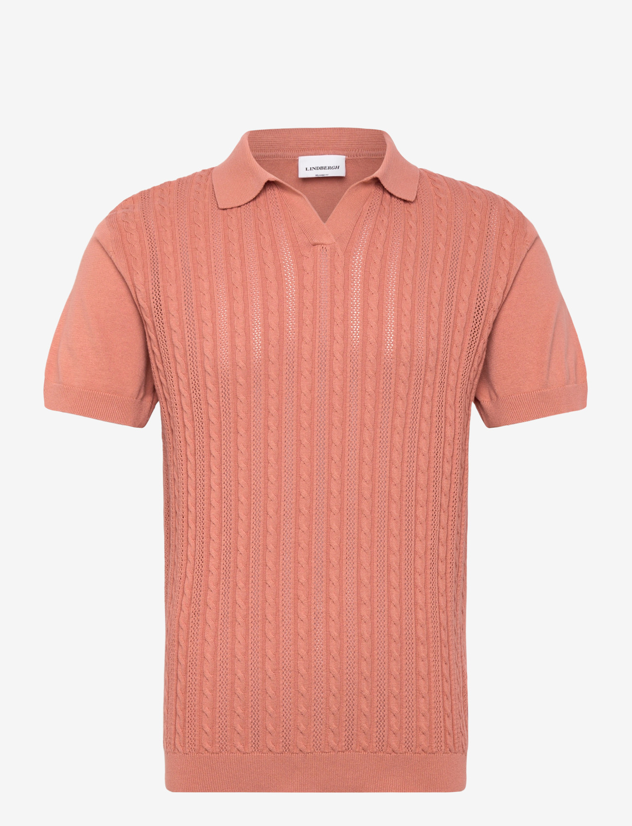 Lindbergh - Knitted S/S cable v-neck polo - polostrik - rose - 1