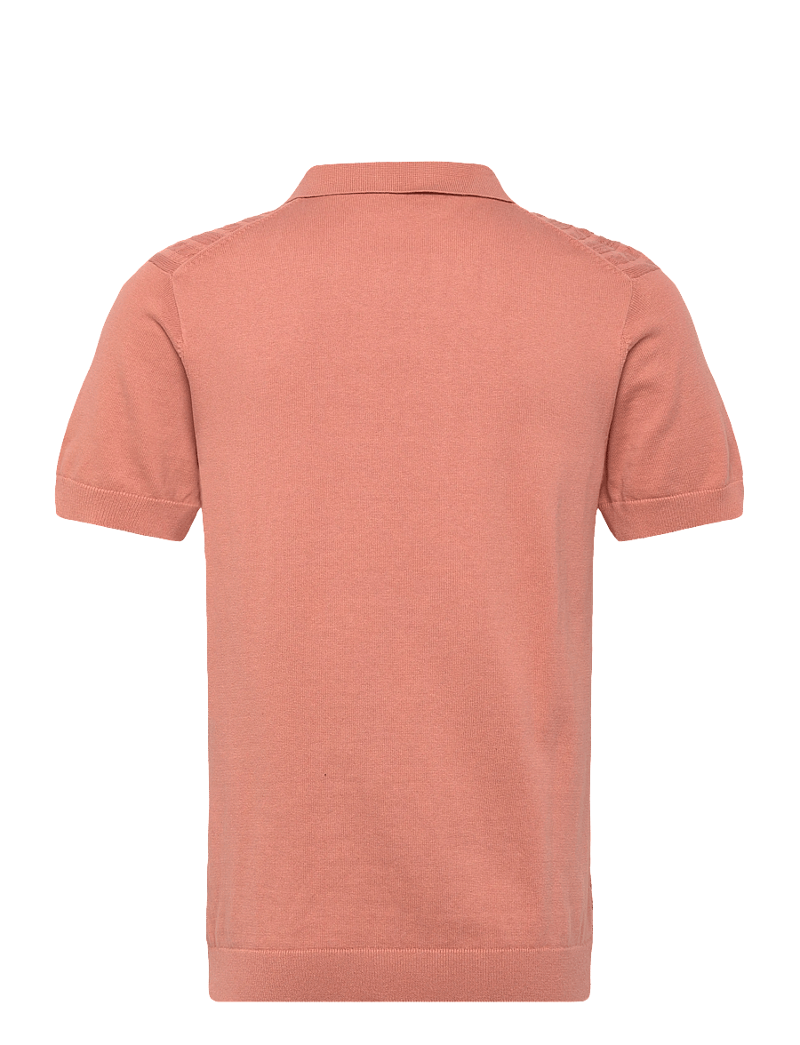 Lindbergh - Knitted S/S cable v-neck polo - knitted polos - rose - 2