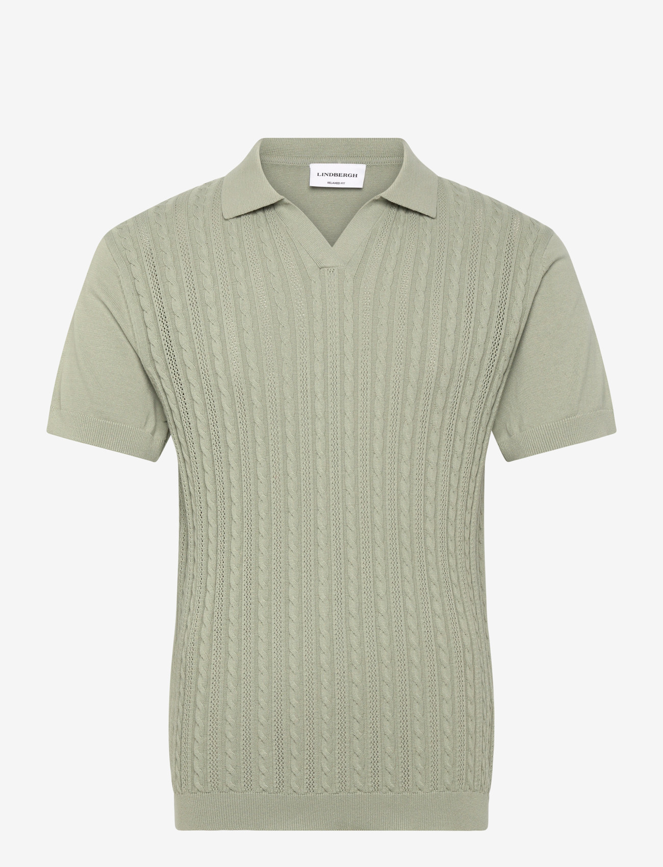 Lindbergh - Knitted S/S cable v-neck polo - polostrik - sage green - 1