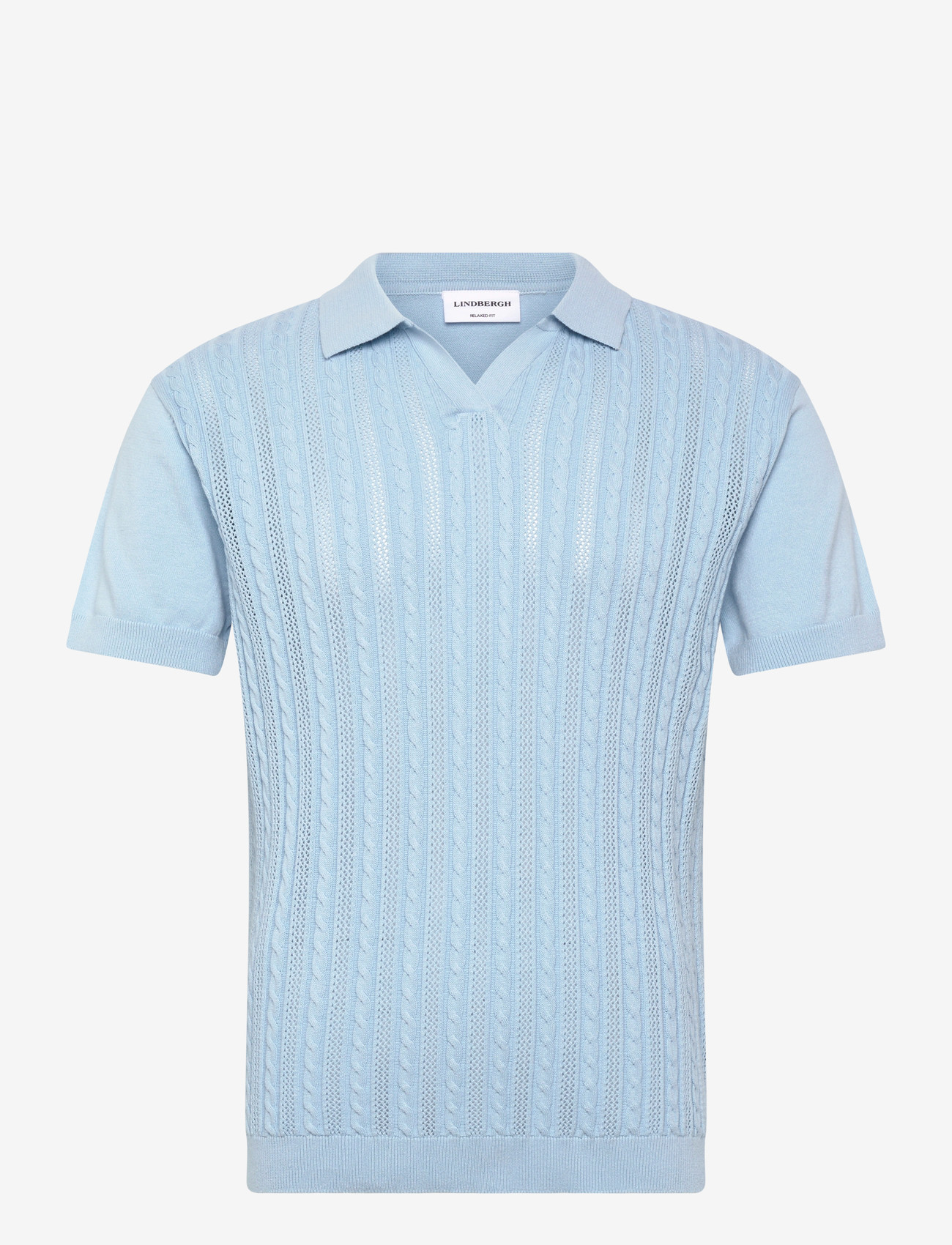 Lindbergh - Knitted S/S cable v-neck polo - gestrickte polohemden - sky blue - 1