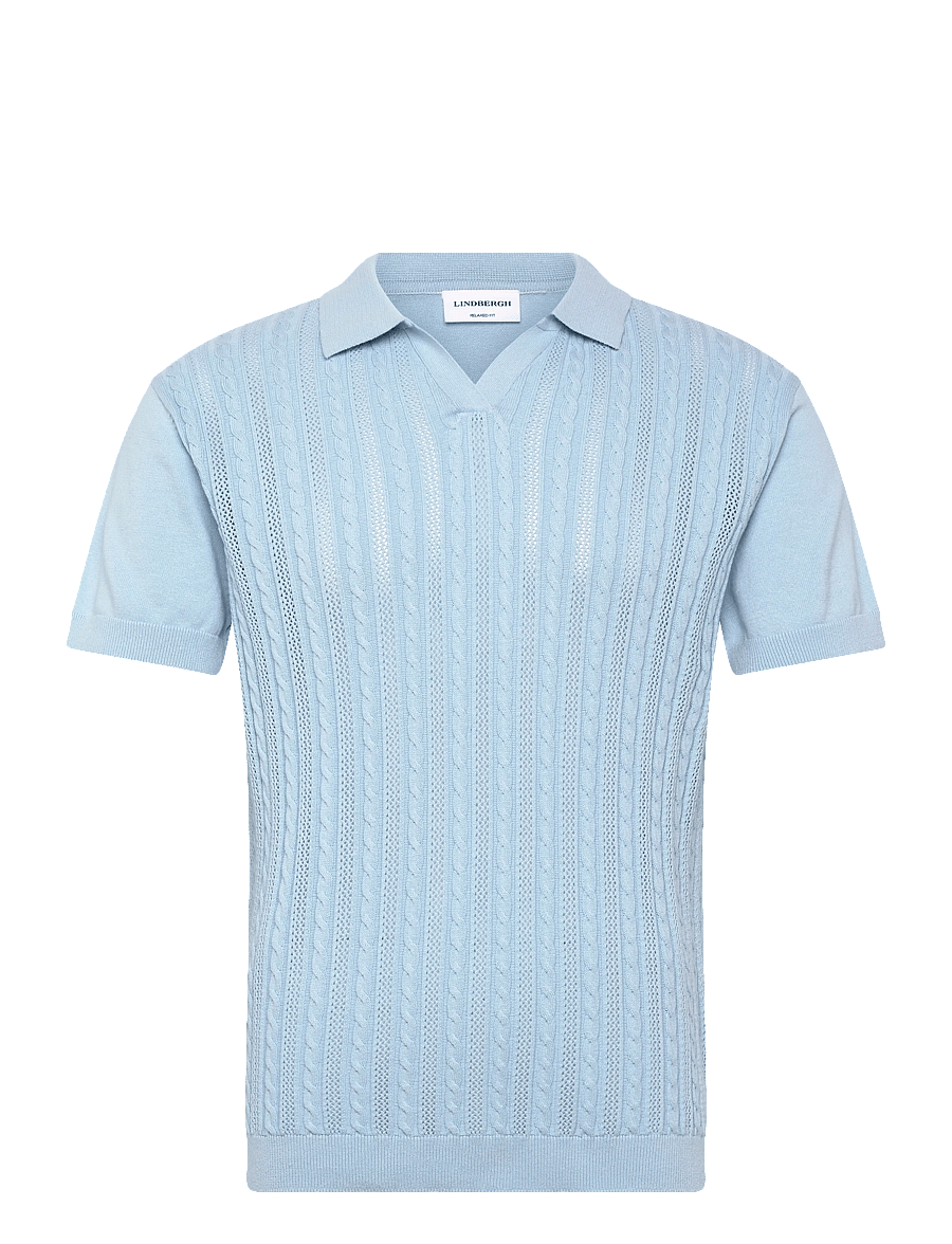 Lindbergh - Knitted S/S cable v-neck polo - polostrik - sky blue - 1
