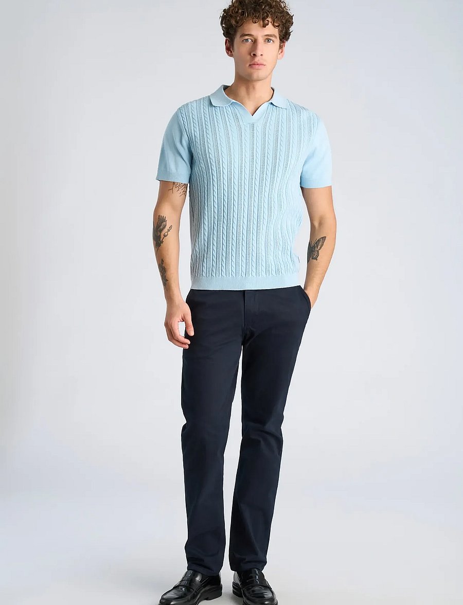 Lindbergh - Knitted S/S cable v-neck polo - polostrik - sky blue - 0
