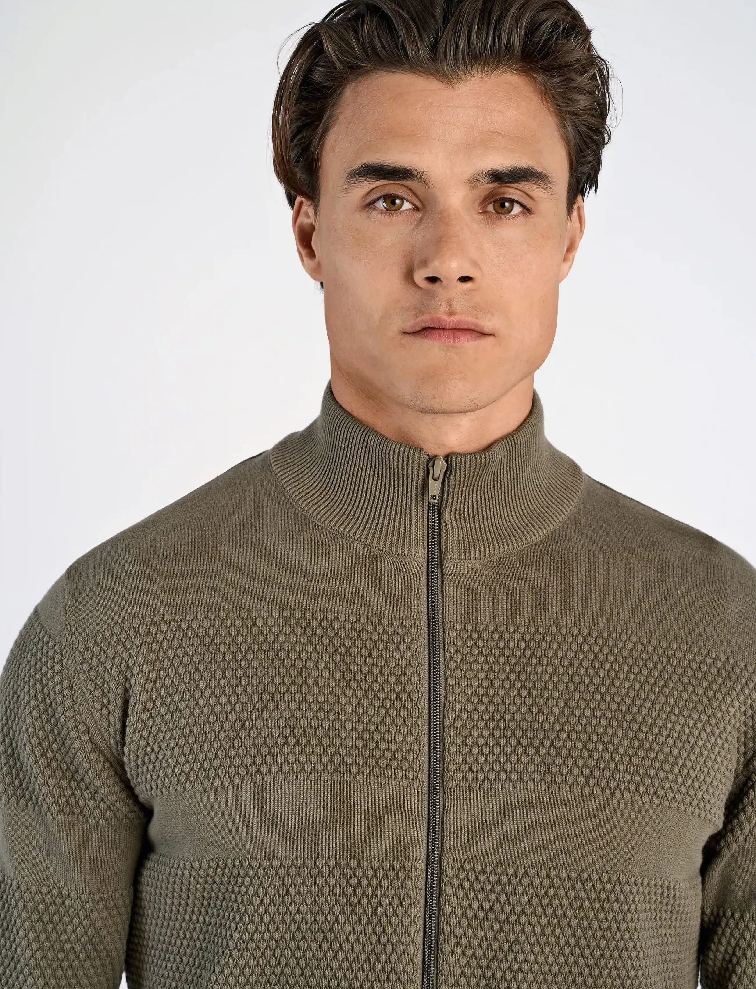 Lindbergh - Zip through purl cardigan - fødselsdagsgaver - army - 3