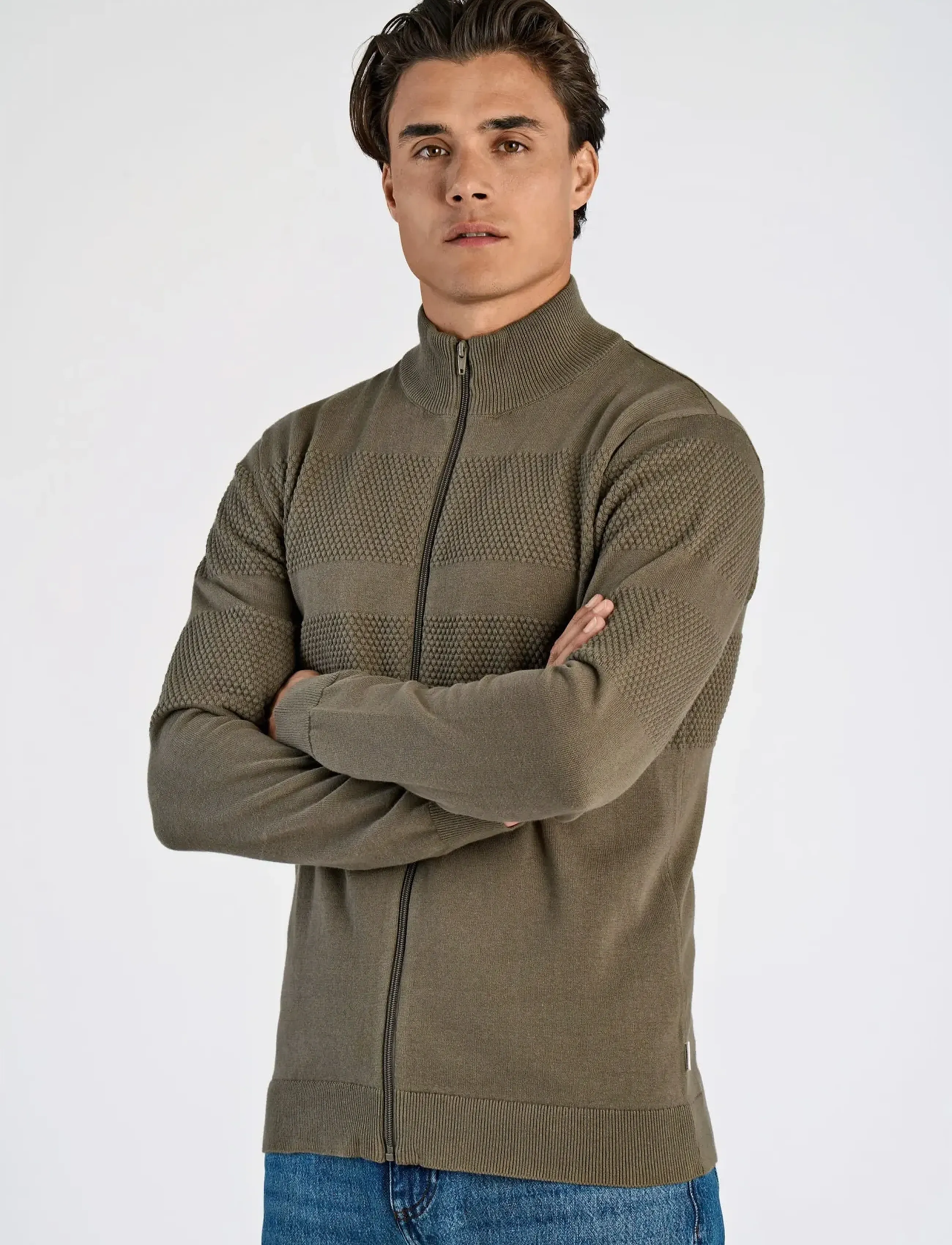 Lindbergh - Zip through purl cardigan - fødselsdagsgaver - army - 5