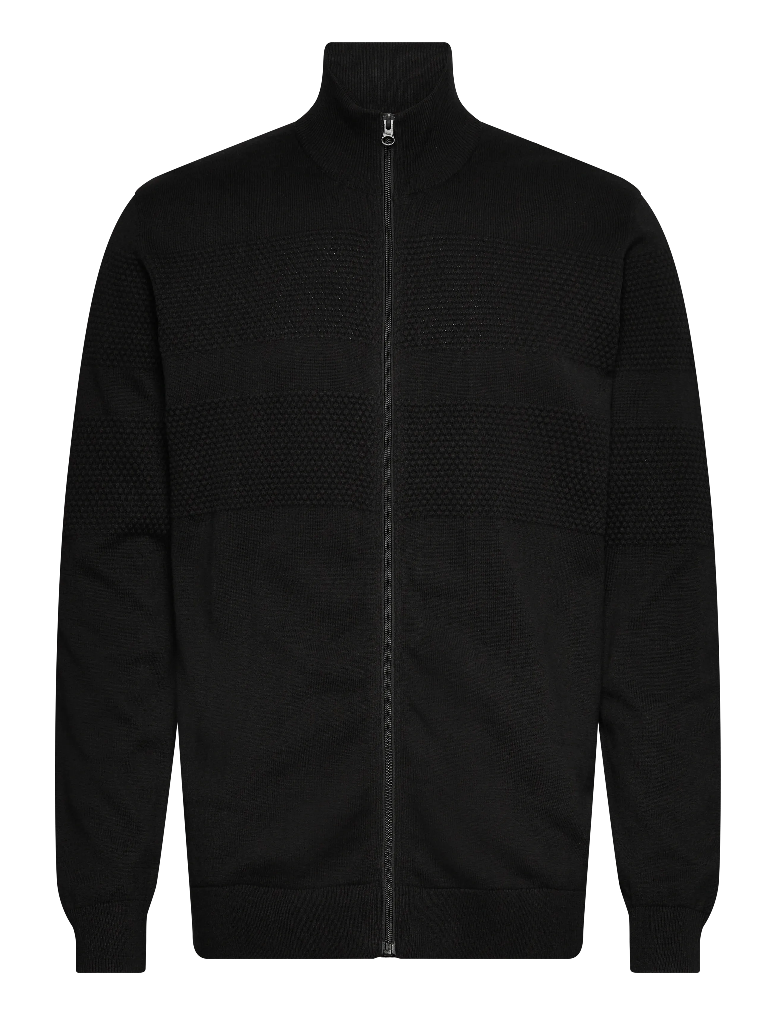 Lindbergh Zip through purl cardigan - Kleding - BLACK / black