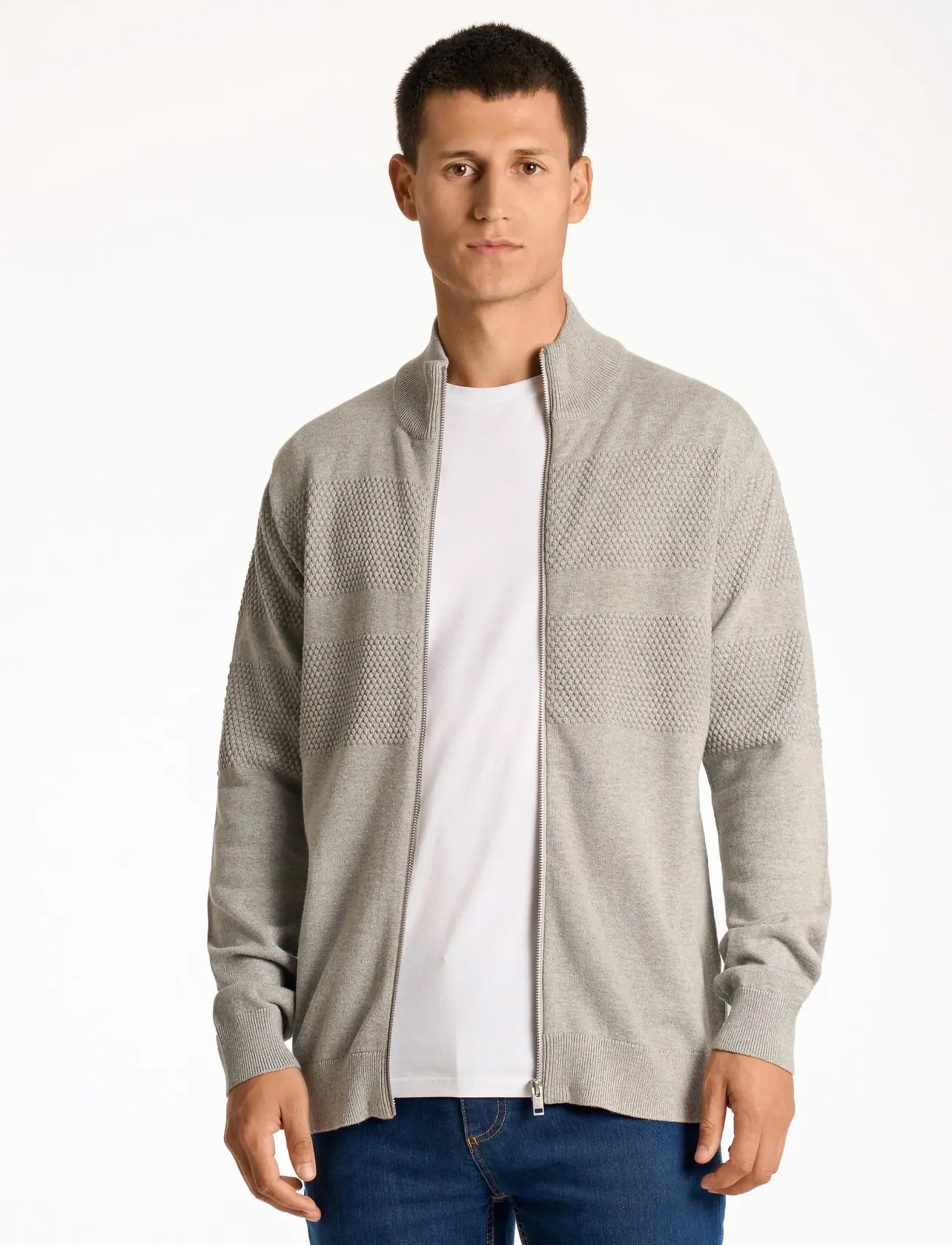 Lindbergh - Zip through purl cardigan - fødselsdagsgaver - grey mel - 5