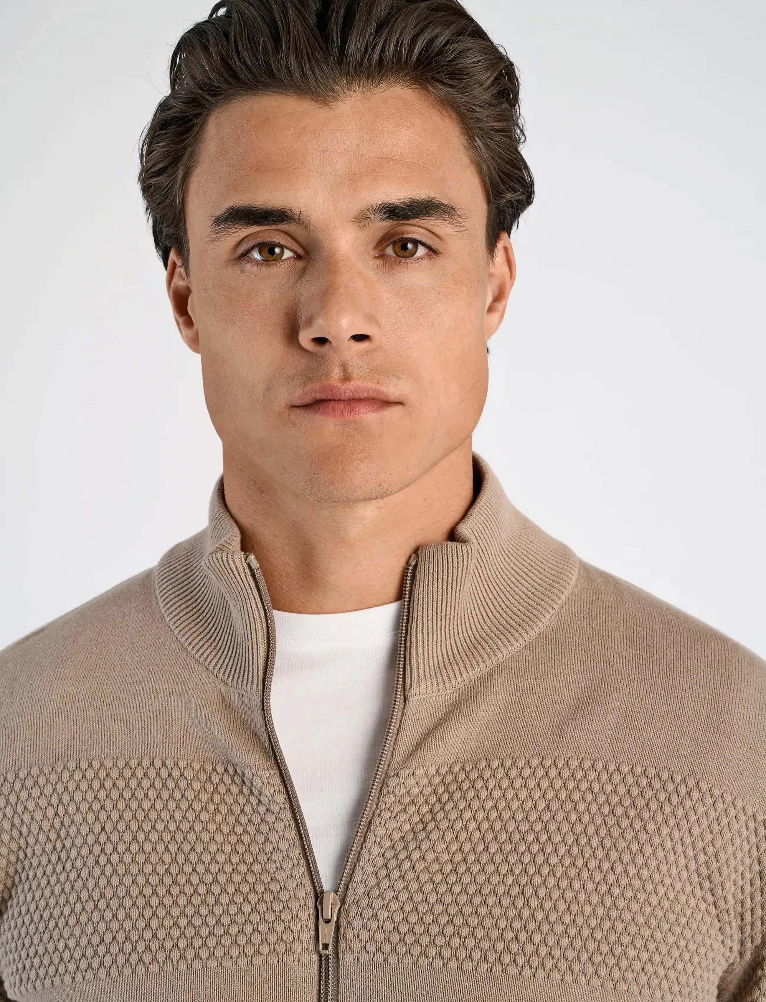 Lindbergh - Zip through purl cardigan - fødselsdagsgaver - sand - 3