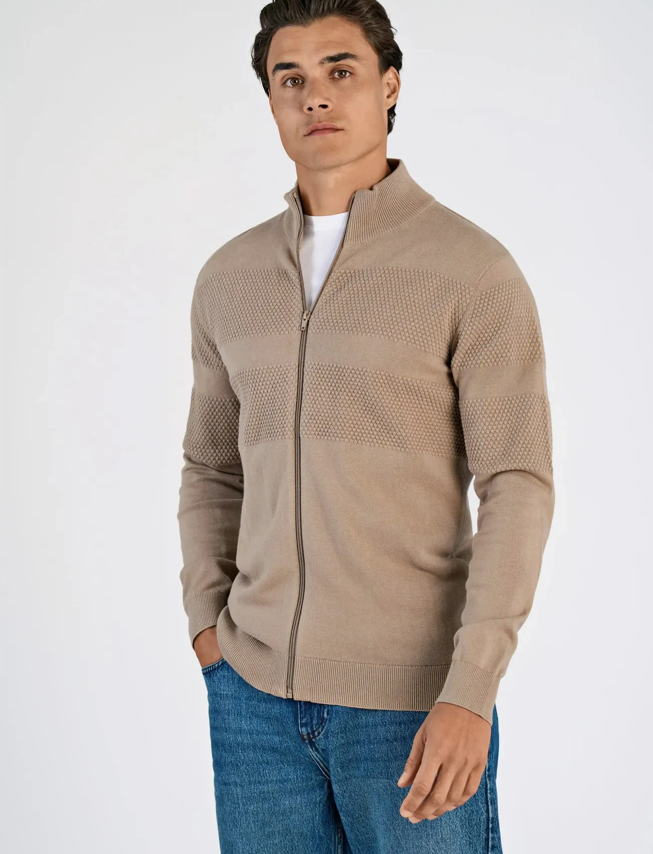 Lindbergh - Zip through purl cardigan - fødselsdagsgaver - sand - 5