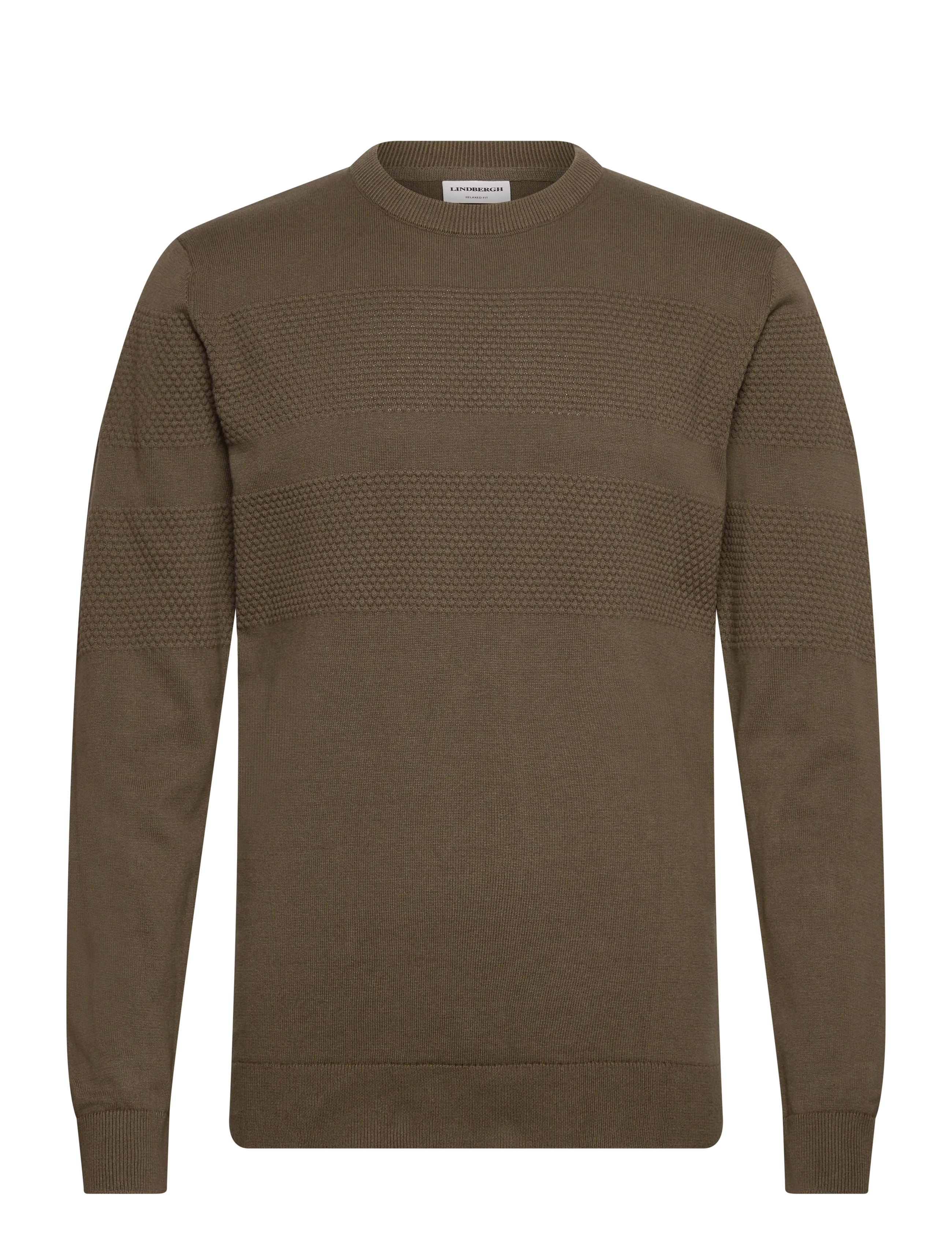 Lindbergh Purl knit o-neck jumper - Neuleet - ARMY / khaki/green