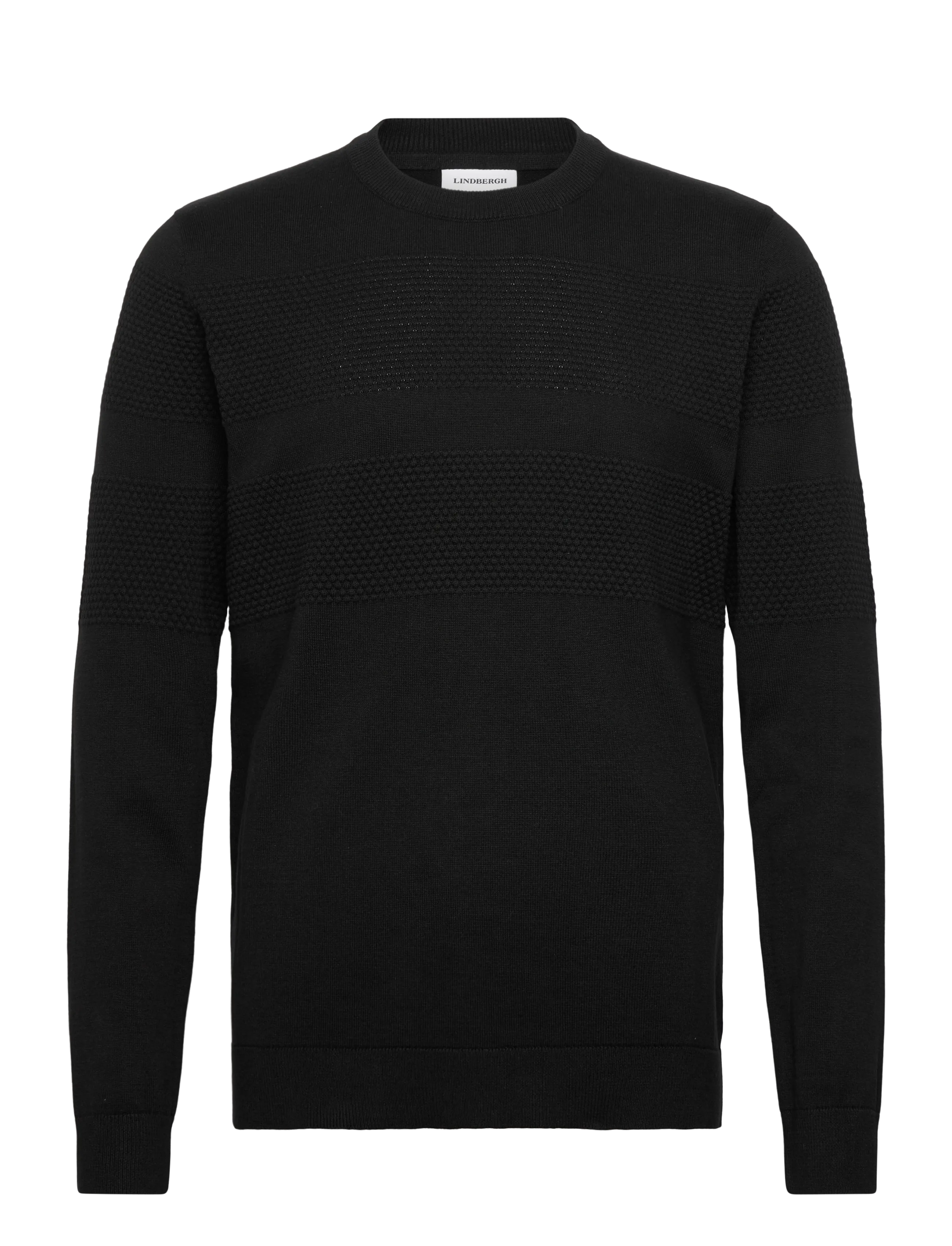 Lindbergh Purl knit o-neck jumper - Strik - BLACK / black