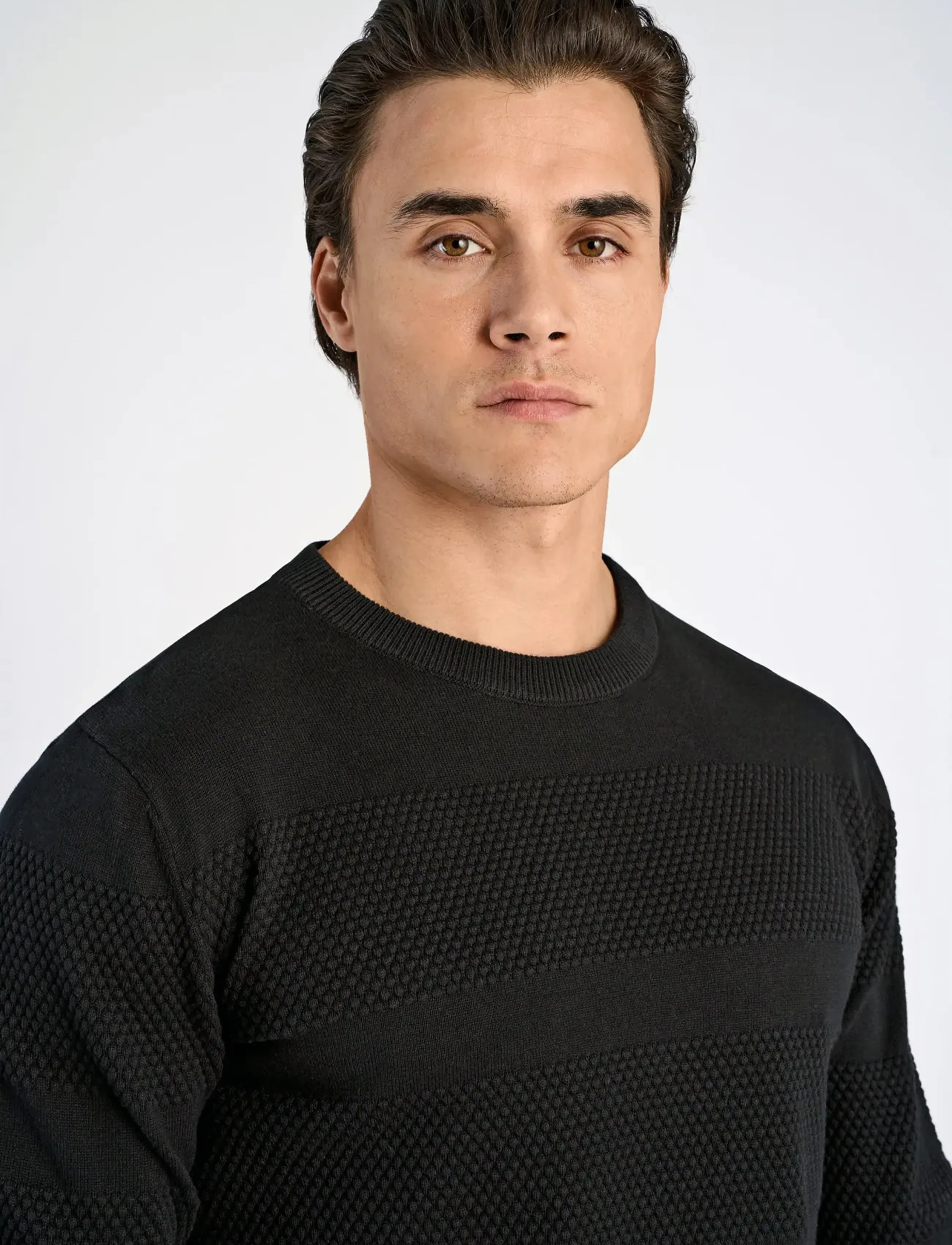 Lindbergh - Purl knit o-neck jumper - strik - black - 3