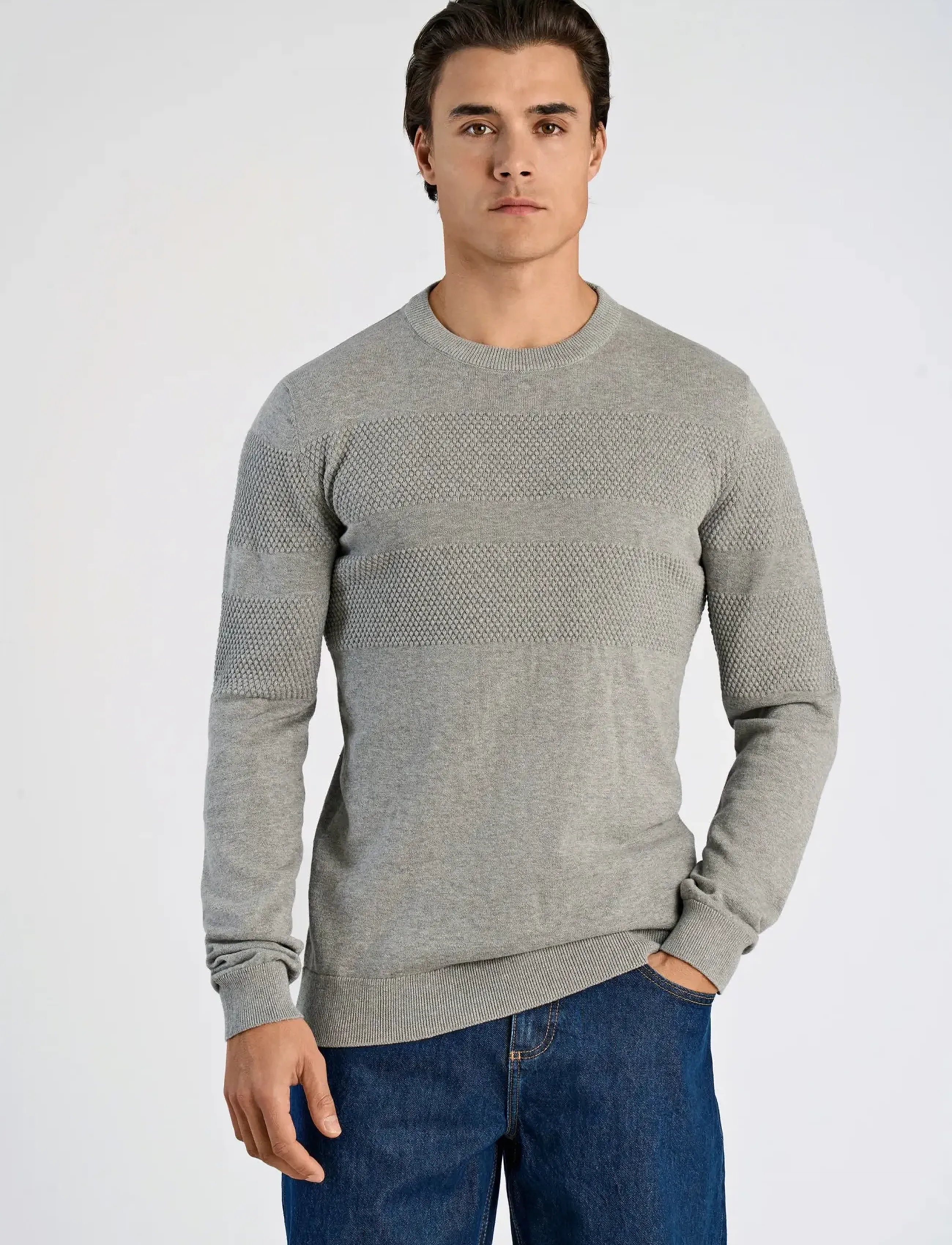 Lindbergh - Purl knit o-neck jumper - trøjer - grey mel - 5