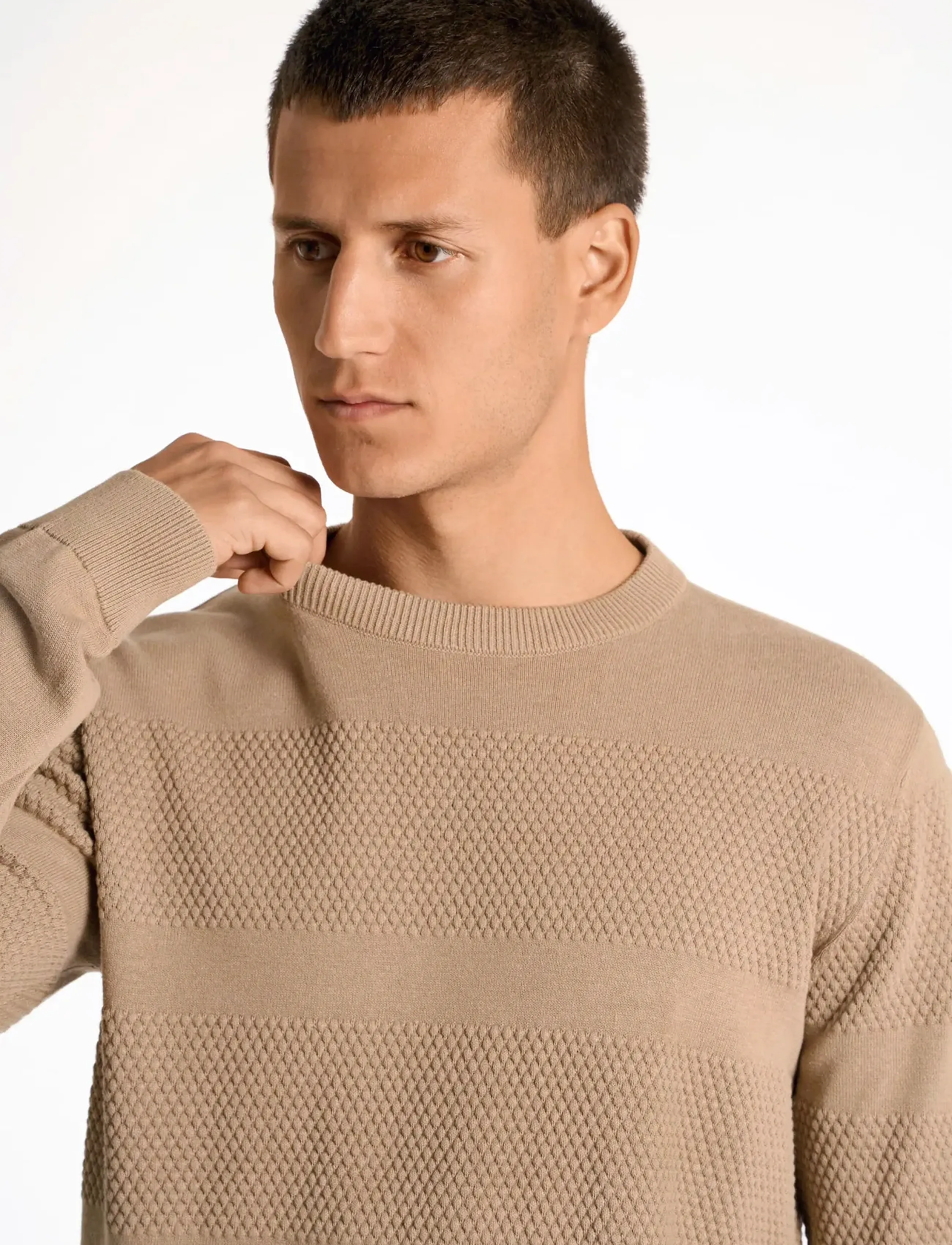 Lindbergh - Purl knit o-neck jumper - trøjer - sand - 3
