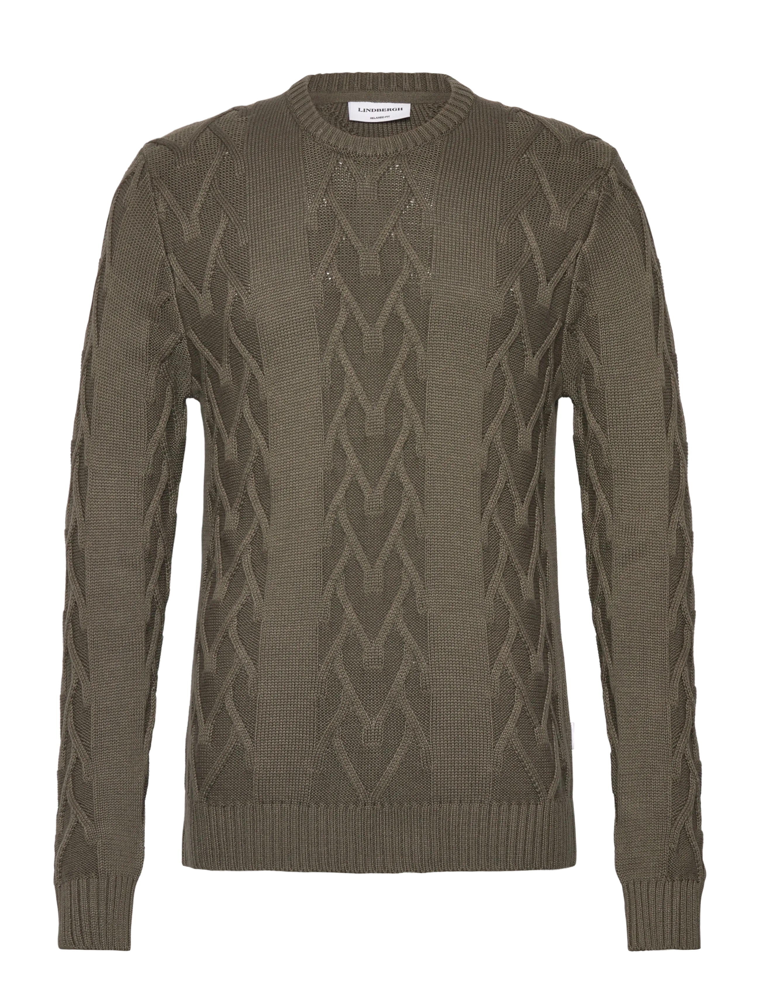 LINDBERGH Cable O-Neck Knit Khaki - XL - Herren