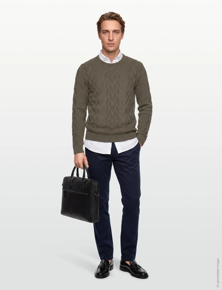 Lindbergh - Cable o-neck knit - rundhals - army mel - 0