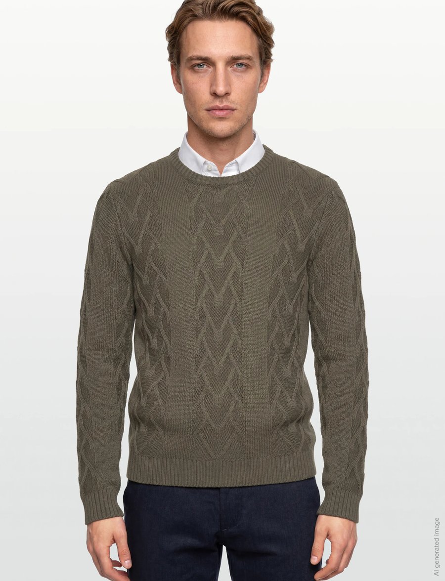 Lindbergh - Cable o-neck knit - rundhals - army mel - 3