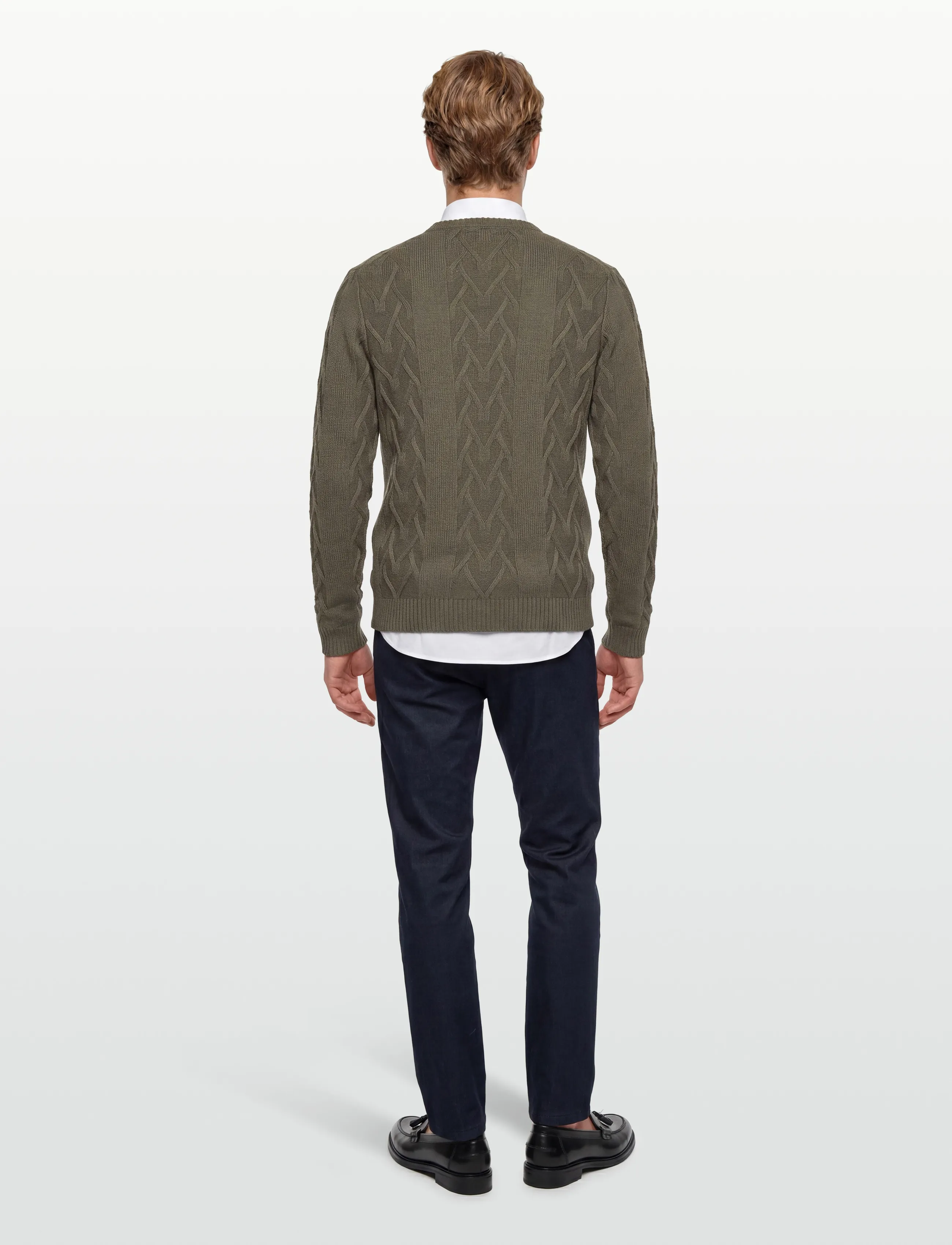 Lindbergh - Cable o-neck knit - basic-strickmode - army mel - 4