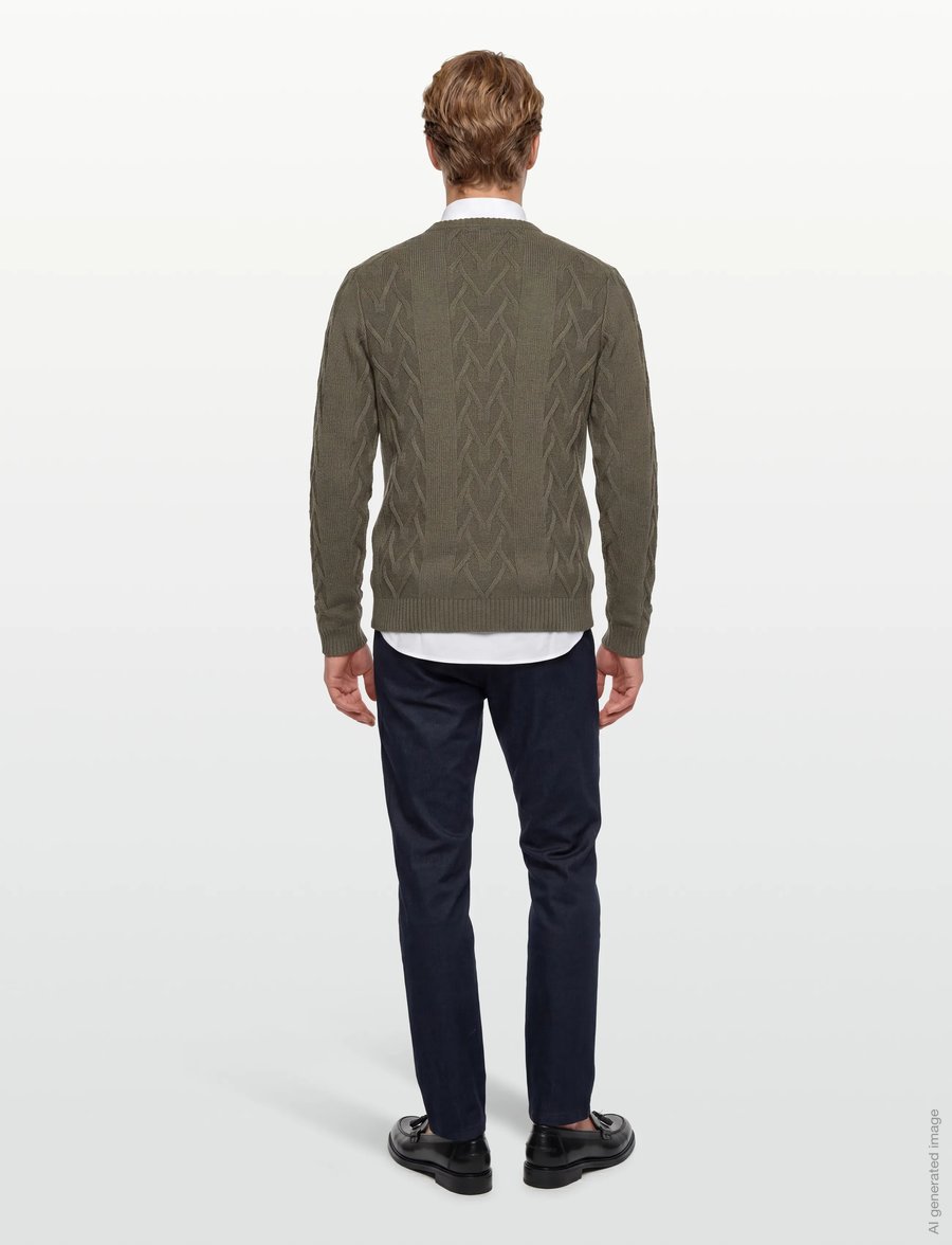 Lindbergh - Cable o-neck knit - rundhals - army mel - 4