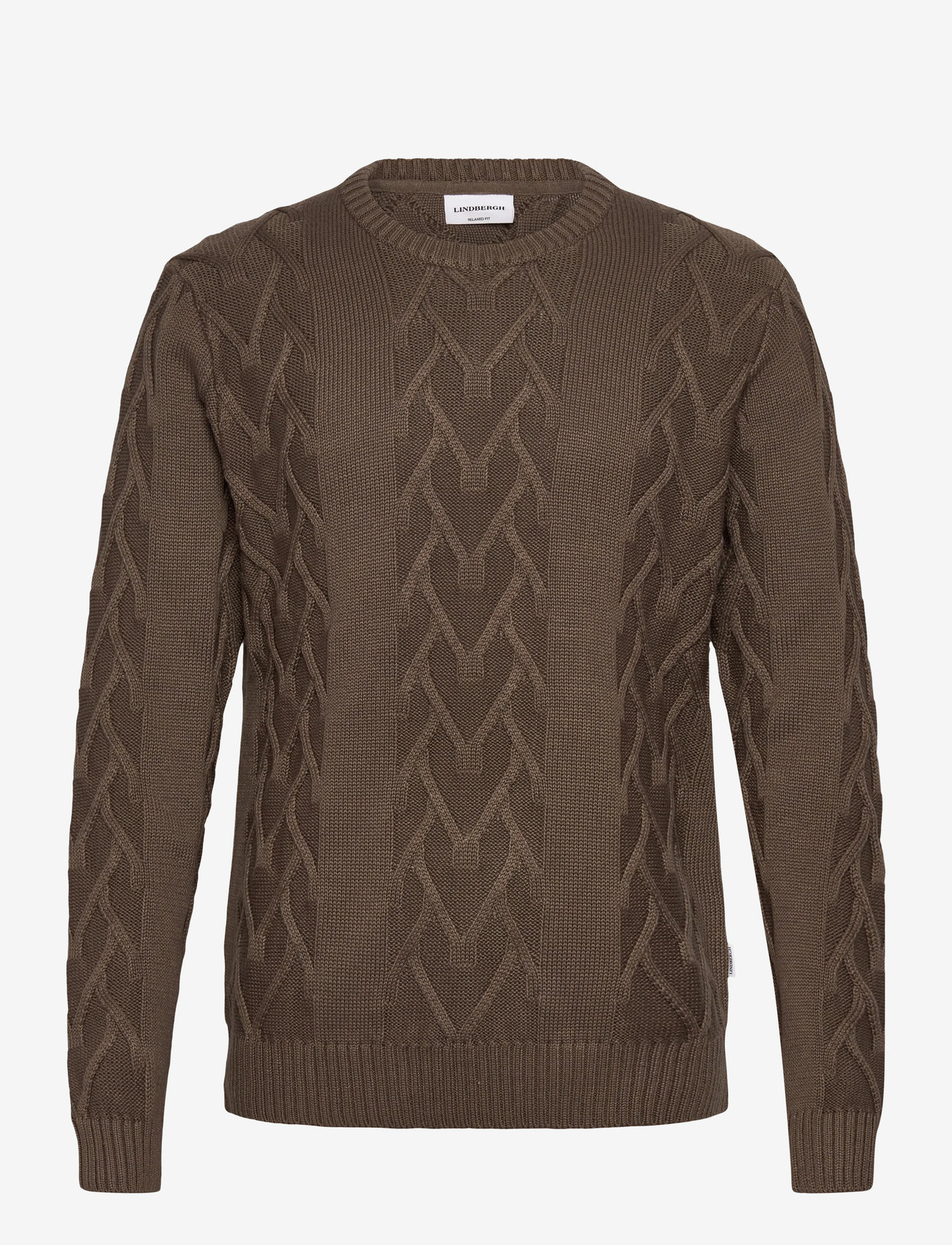 Lindbergh - Cable o-neck knit - rund hals - brown mel - 0