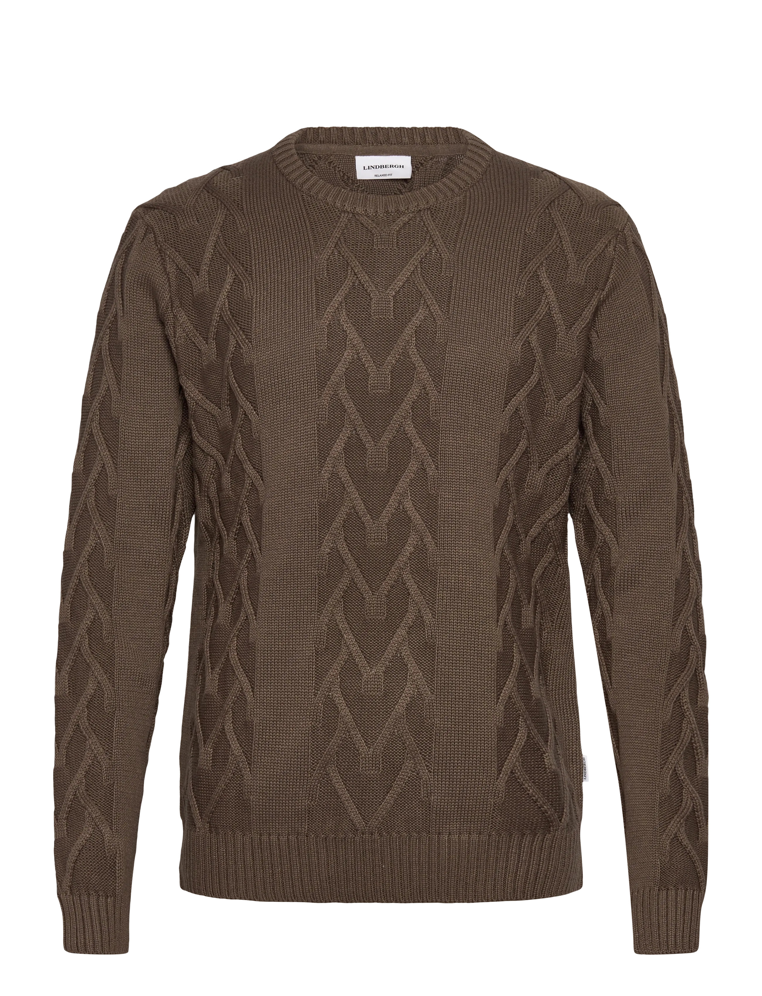 Cable o-neck knit - BROWN MEL